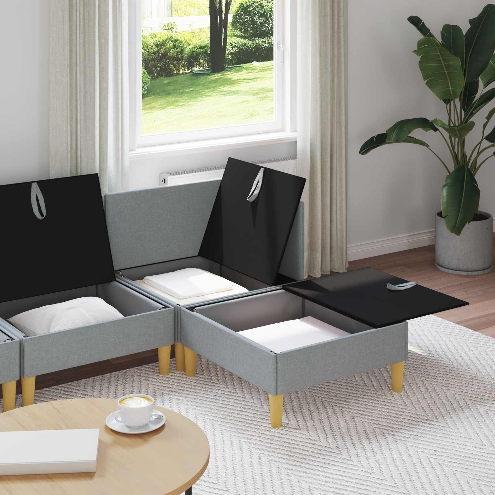 vidaXL Sitzgruppe Wohnzimmergarnitur mit Kissen mit Speicher 4 pcs Hellgrau Stoff, (4-tlg)