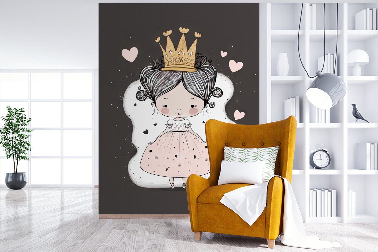 - Kleid Mädchen Wohnzimmer, MuchoWow Tapete Herzen Prinzessin Krone, bedruckt, - Matt, (4 Fototapete St), - Montagefertig Vinyl - Wandtapete für