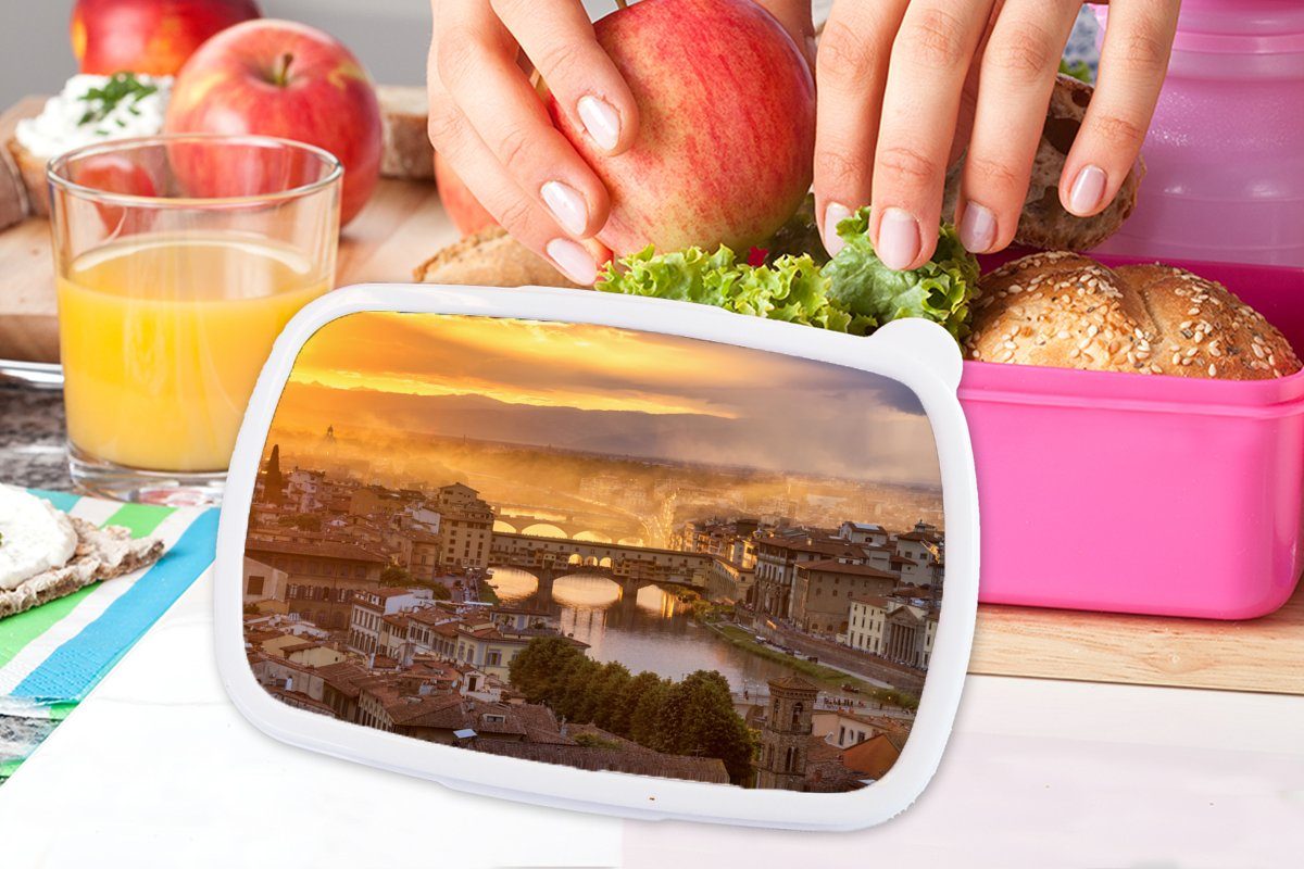 Florenz, Kunststoff, Erwachsene, Kinder, Lunchbox Italien Nebel Brotbox Mädchen, - (2-tlg), rosa Brotdose Snackbox, für - Kunststoff - MuchoWow Sonnenaufgang
