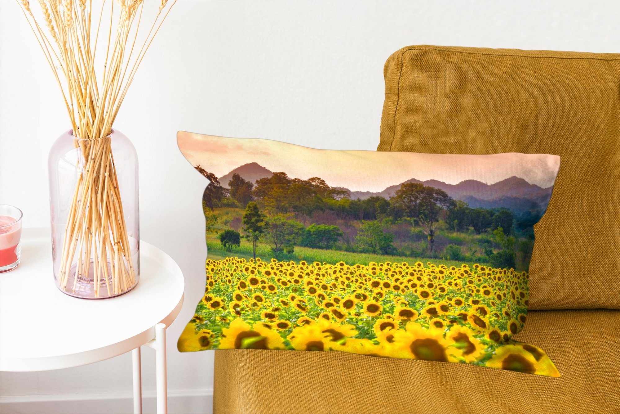 MuchoWow Dekokissen Sonnenblume Zierkissen, - Dekoration, Füllung, Berg, Dekokissen - Schlafzimmer mit Wohzimmer Natur