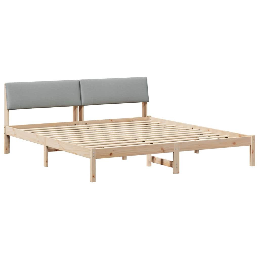 furnicato Bett Bettgestell Massivholz 200x200 cm Braun und hellgrau, Gepolstertes Kopfteil für dein Doppelbett mit inklusivem Lattenrost