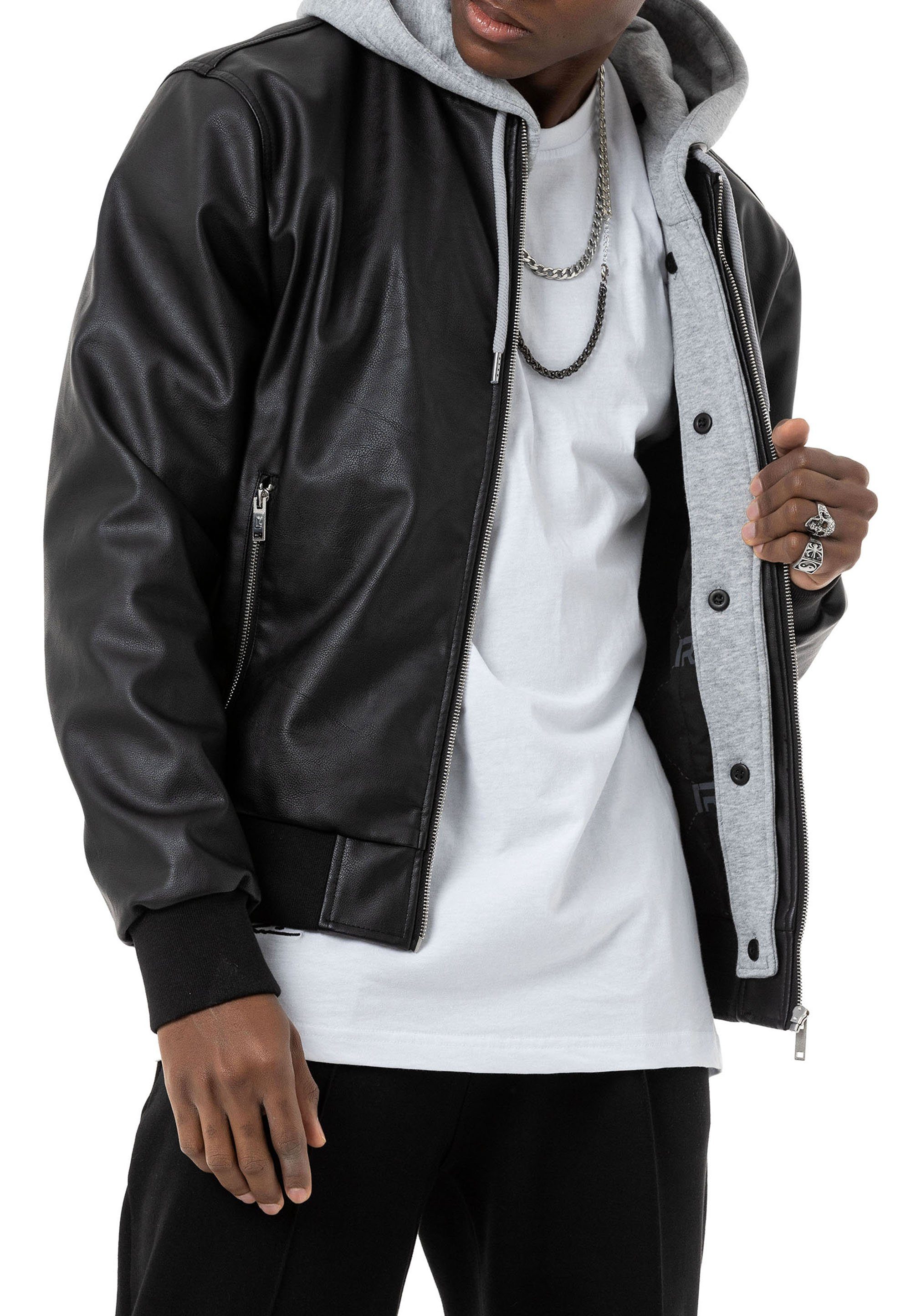 RedBridge Lederimitatjacke Bomberjacke mit abnehmbarer Kapuze günstig online kaufen