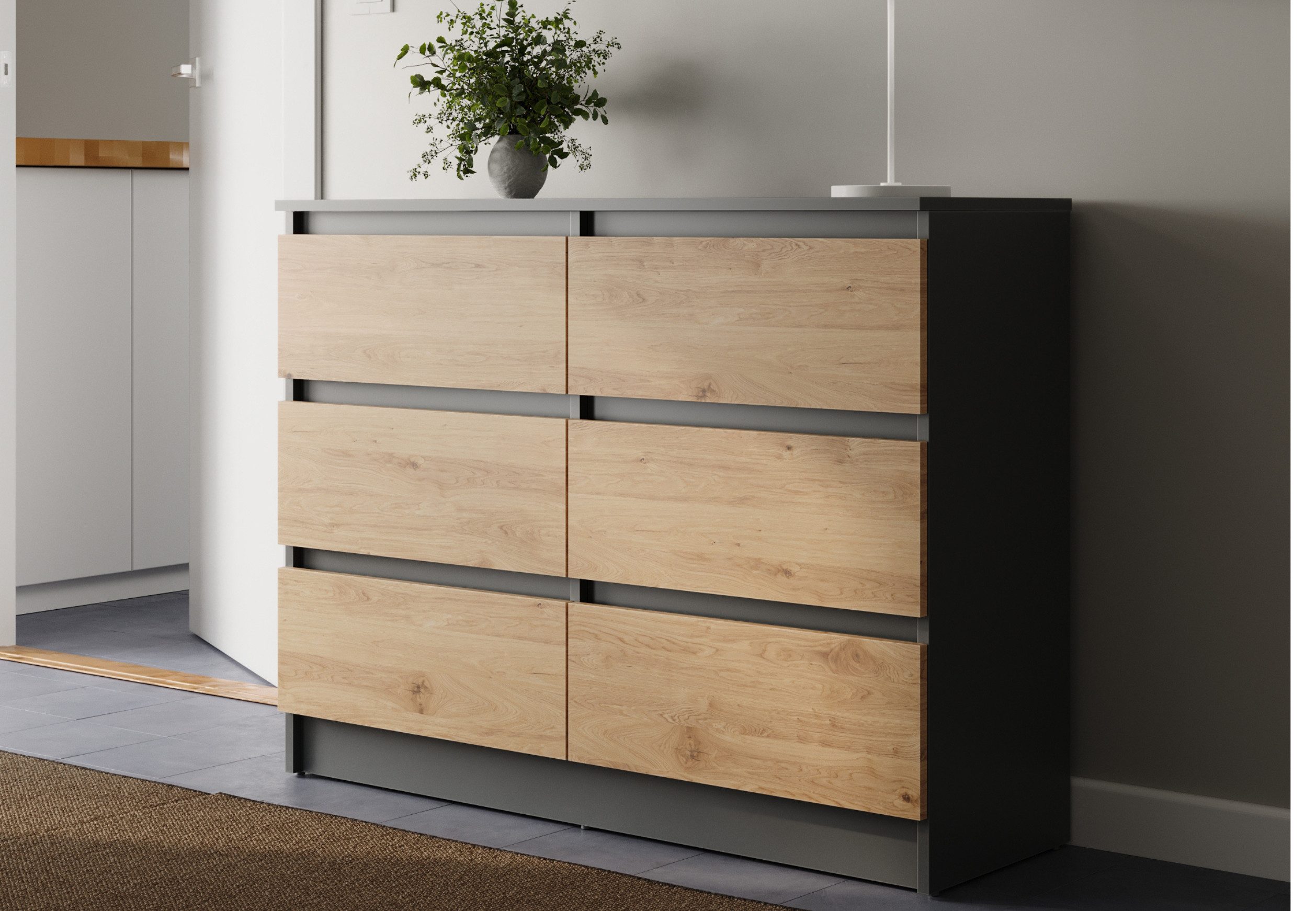 Kommode mit 6 Schublade 80, 100, 120, 140 cm breit Holz Schrank
