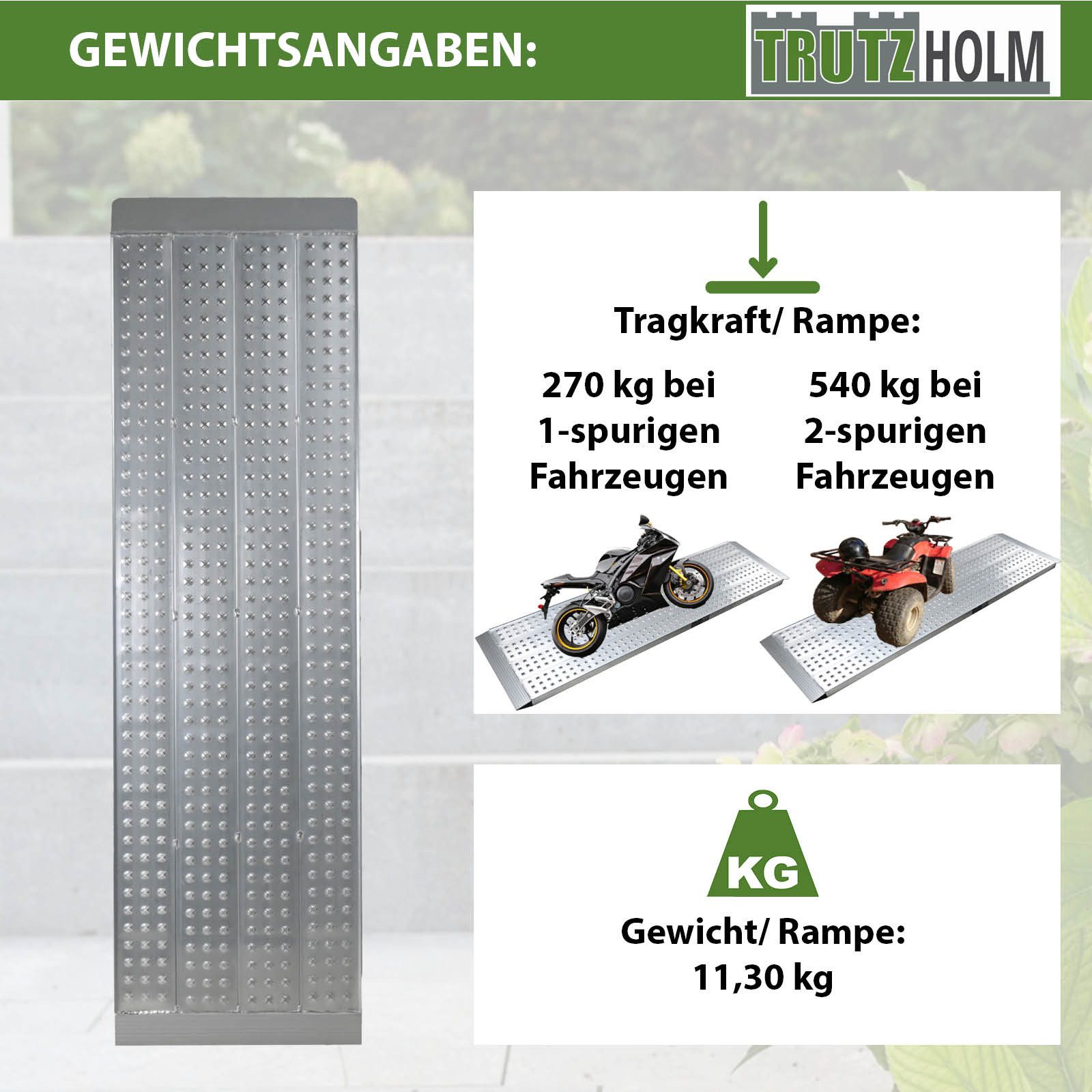 TRUTZHOLM Auffahrrampe leichte Ausführung 200 x 56 cm Traglast 270kg Alu Verladerampe (1-St)