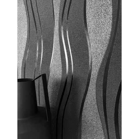 Newroom Vliestapete, Schwarz Tapete Modern Streifen - Streifentapete Mustertapete Anthrazit Grau 3D Optik Industrial Linien Wellen für Wohnzimmer Schlafzimmer Küche