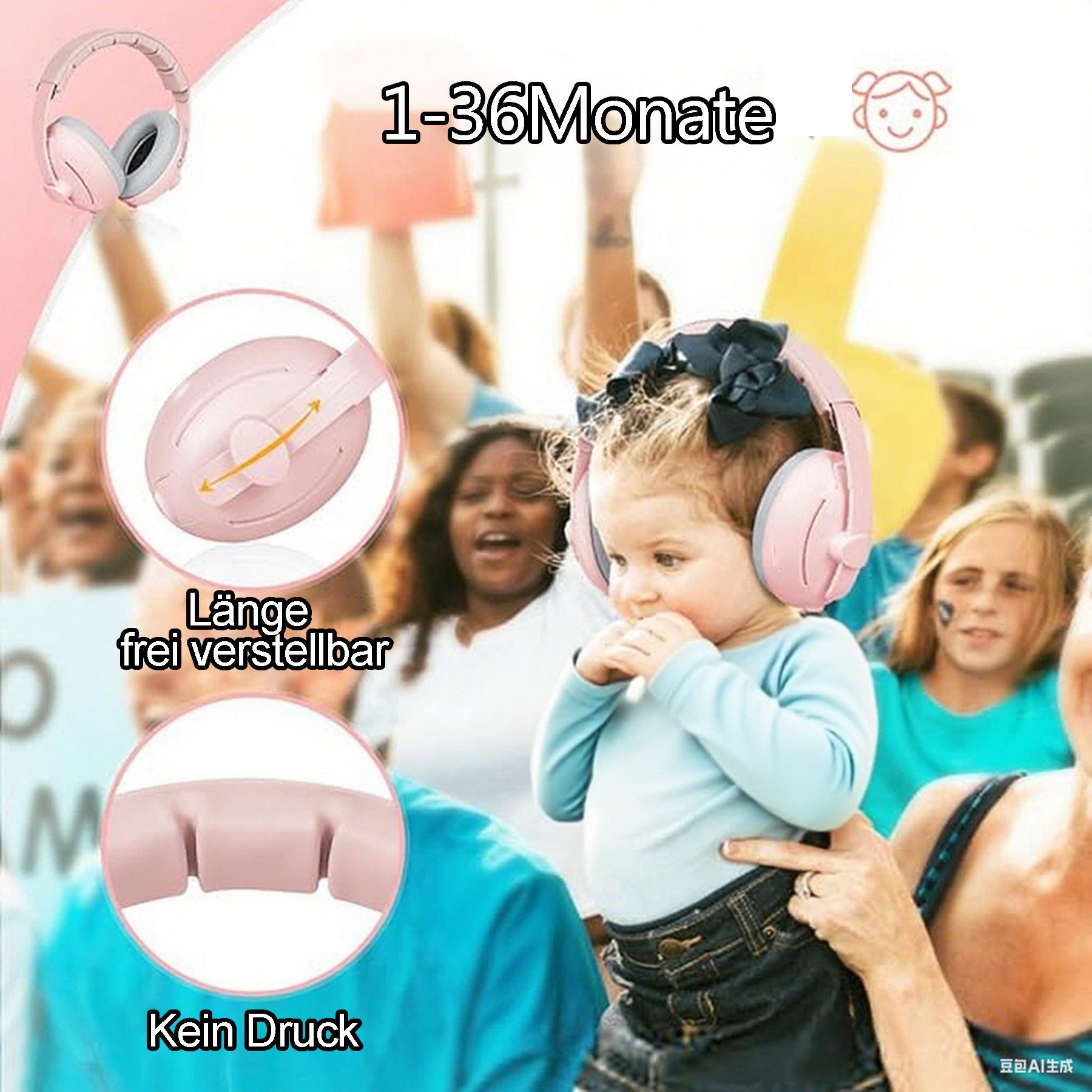 Mutig Kapselgehörschutz 2-in-1 Baby Gehörschutz, Verstellbarer Ohrenschützer, (mit Geräuschunterdrückung, Baby Kopfhörer Lärmschutz für Neugeborene & Kinder bis 60 Monate), Kapselgehörschützer mit Kopfband