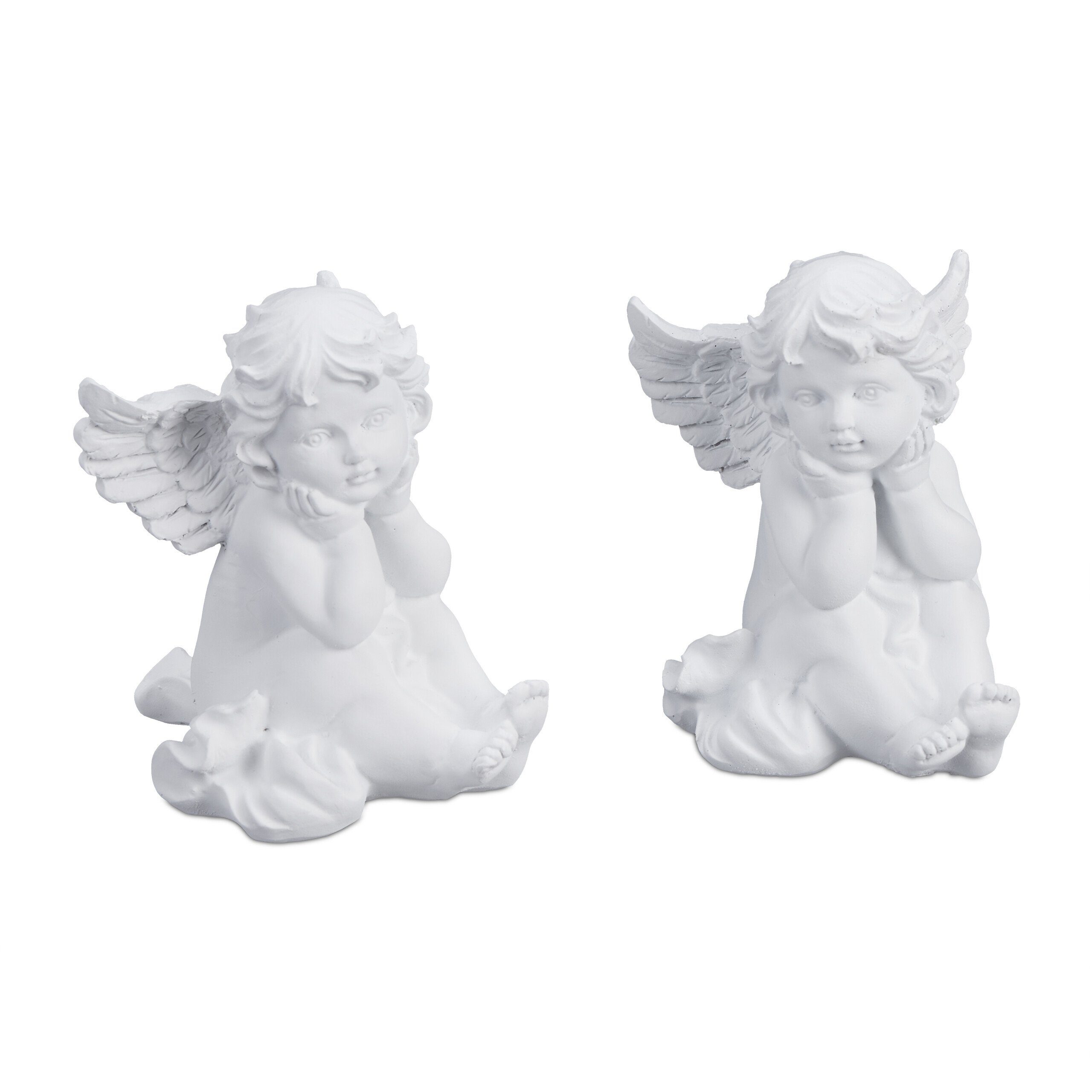 relaxdays Engelfigur Sitzende Grabengel 2er Set (2 St)