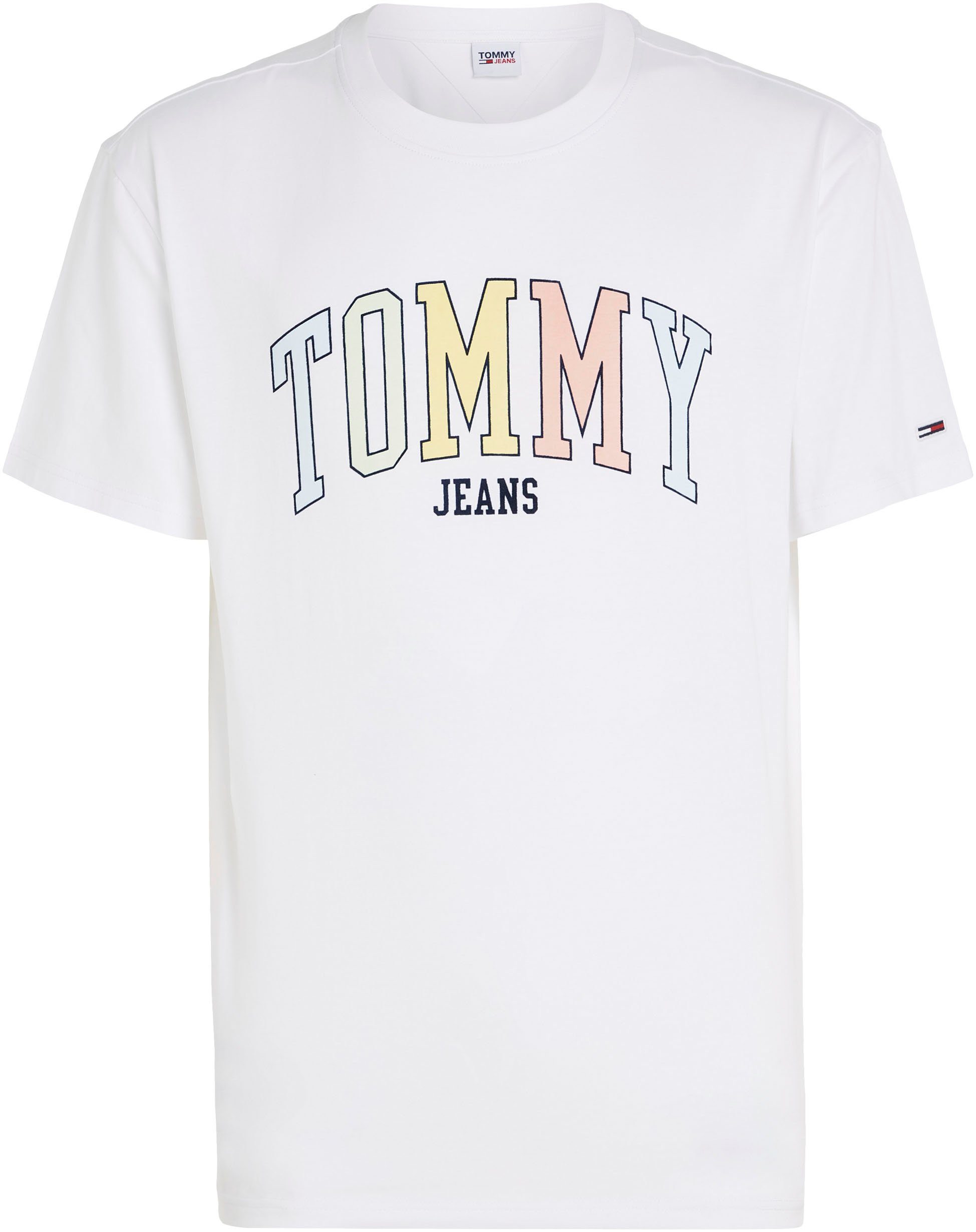 Jeans TEE CLSC Tommy mit TJM TOMMY T-Shirt COLLEGE Logo-Frontmotiv großem White POP