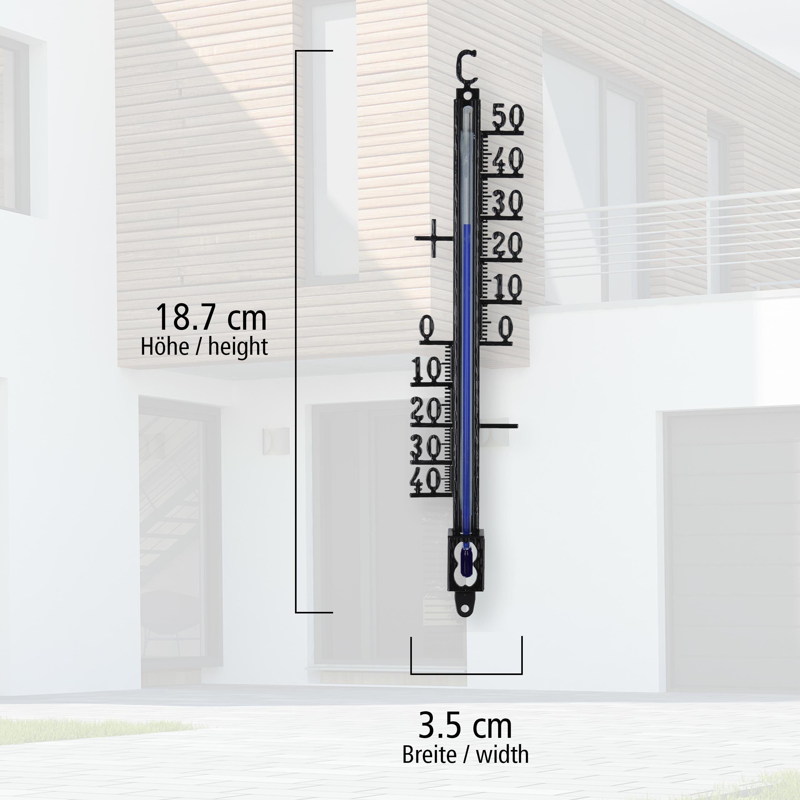 Lantelme Gartenthermometer Metall oder Kunststoff Auswahl Außen Innen Garten Thermometer Analog, Längen Auswählbar, Analoge Temperaturmessung, für Hauswand Balkon Wintergarten Terasse