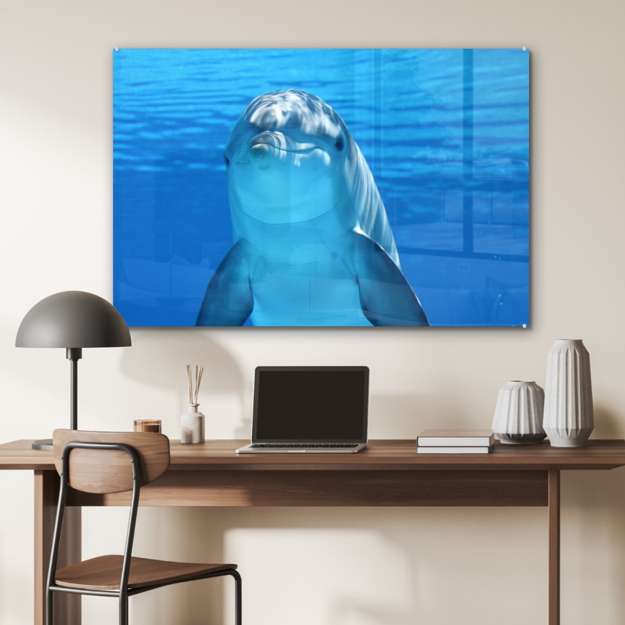 Blau, Delfin Wohnzimmer Acrylglasbilder Schlafzimmer Wasser - - Acrylglasbild St), & MuchoWow (1