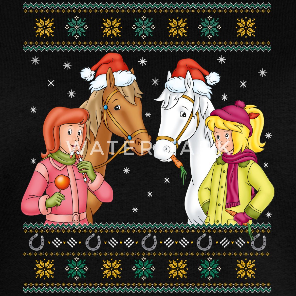 Spreadshirt Sweatshirt Bibi und Tina Amadeus Sabrina Weihnachts-Design Damen Premium Pullover (1-tlg)