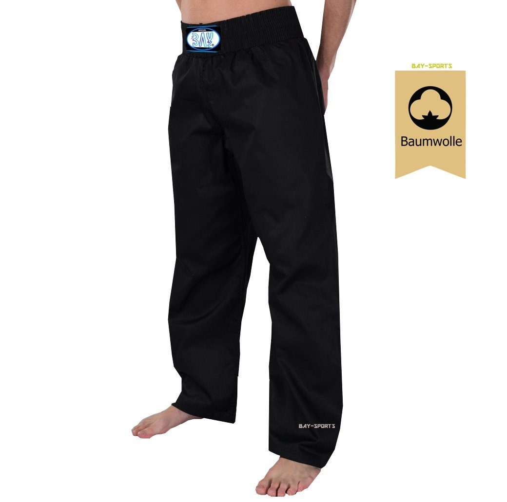 BAY-Sports Sporthose Karatehose Kampfsport Hose Karate Krav Maga Budo Israel schwarz (1-tlg) 100% Baumwolle, Allround für Kinder und Erwachsene