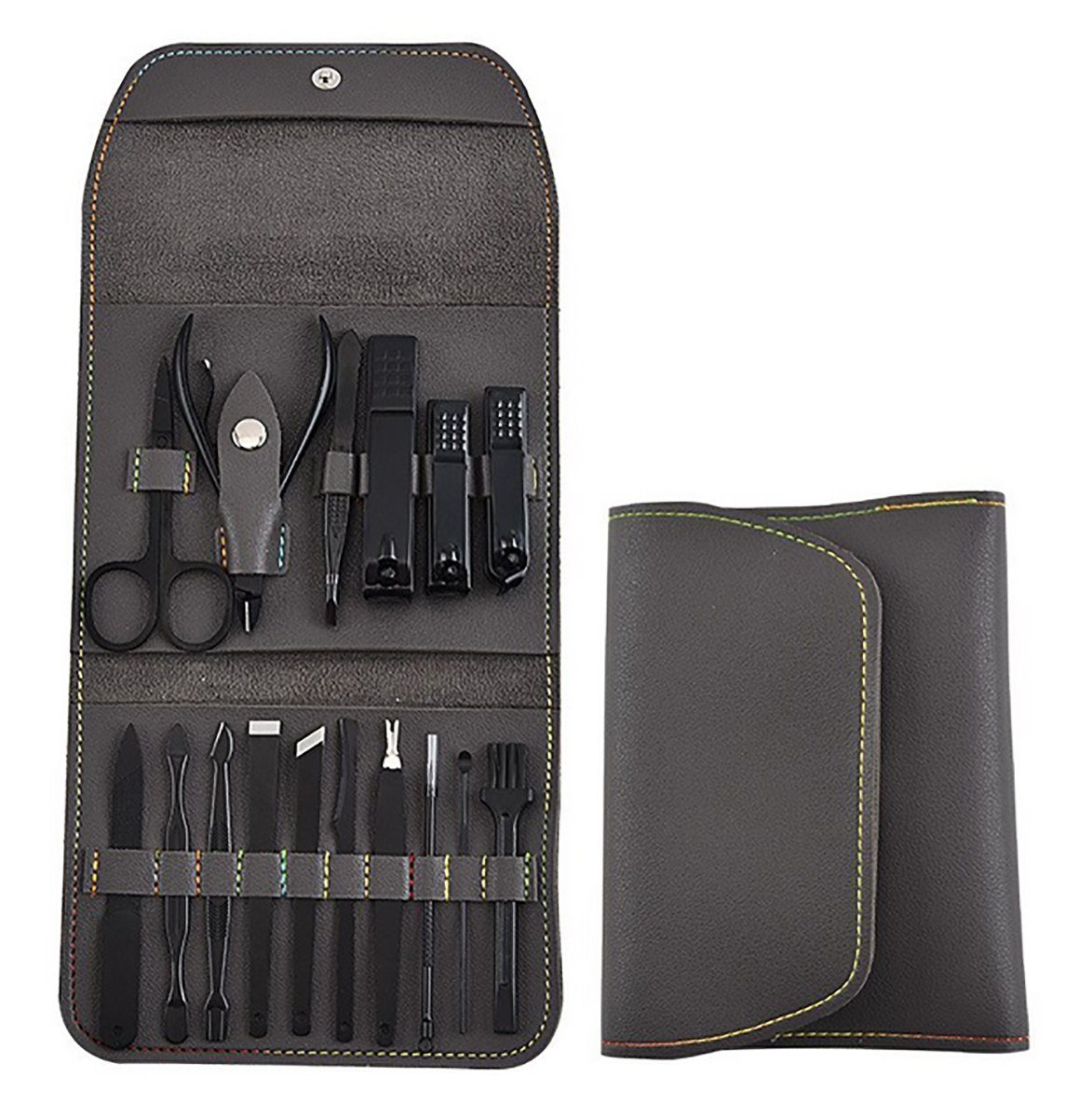 TPFBeauty Maniküre-Etui Nagel Set mit Aufbewahrungs-Etui, 16 tlg., Edelstahl Maniküre Set Pediküre Set - Grau