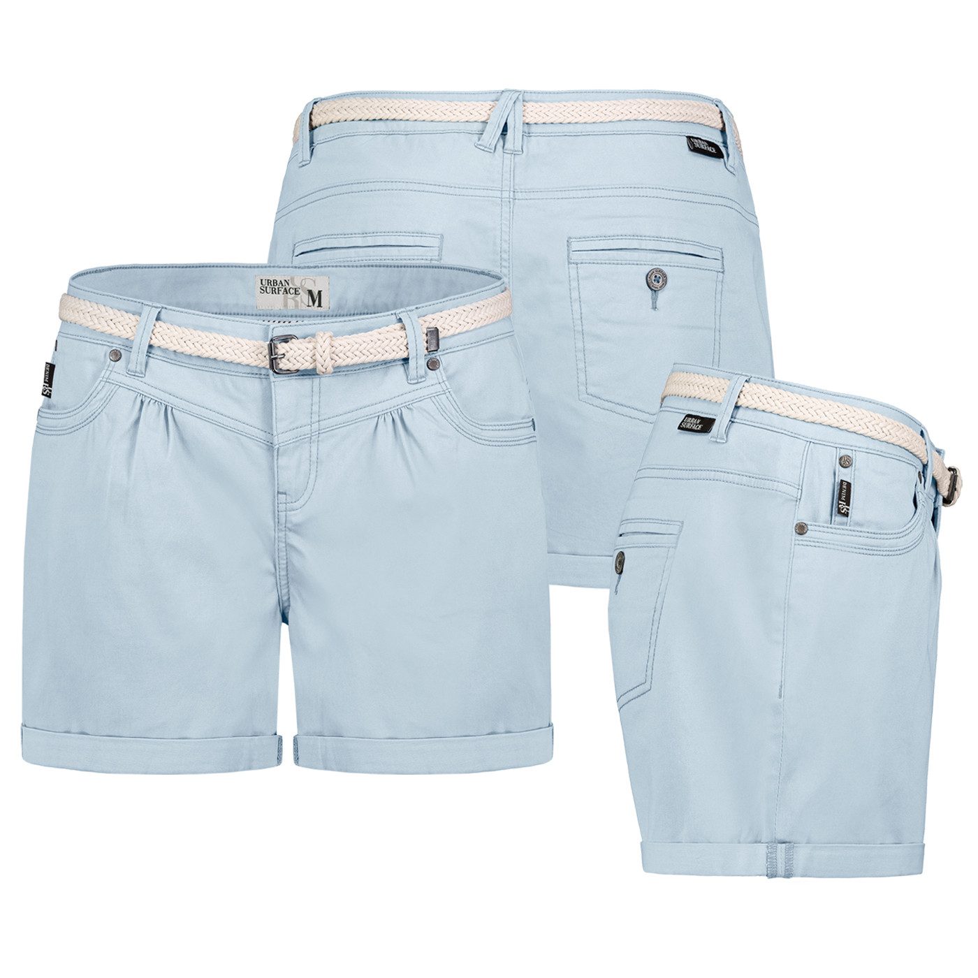 Urban Surface Bermudas Short Bermuda kurze Hose Sommer Chino Шорты stoff Hotpants mit Gürtel