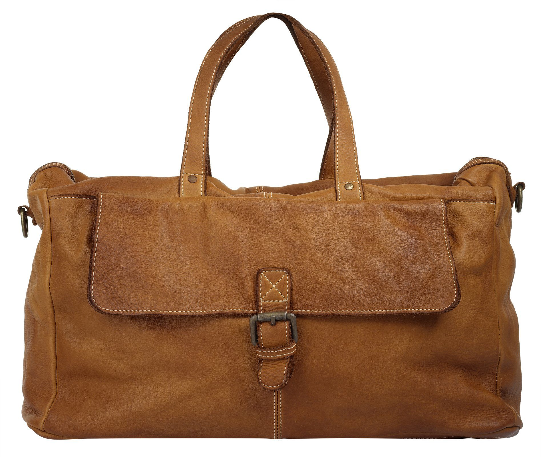 Cluty Reisetasche, echt Leder, Made in Italy cognac