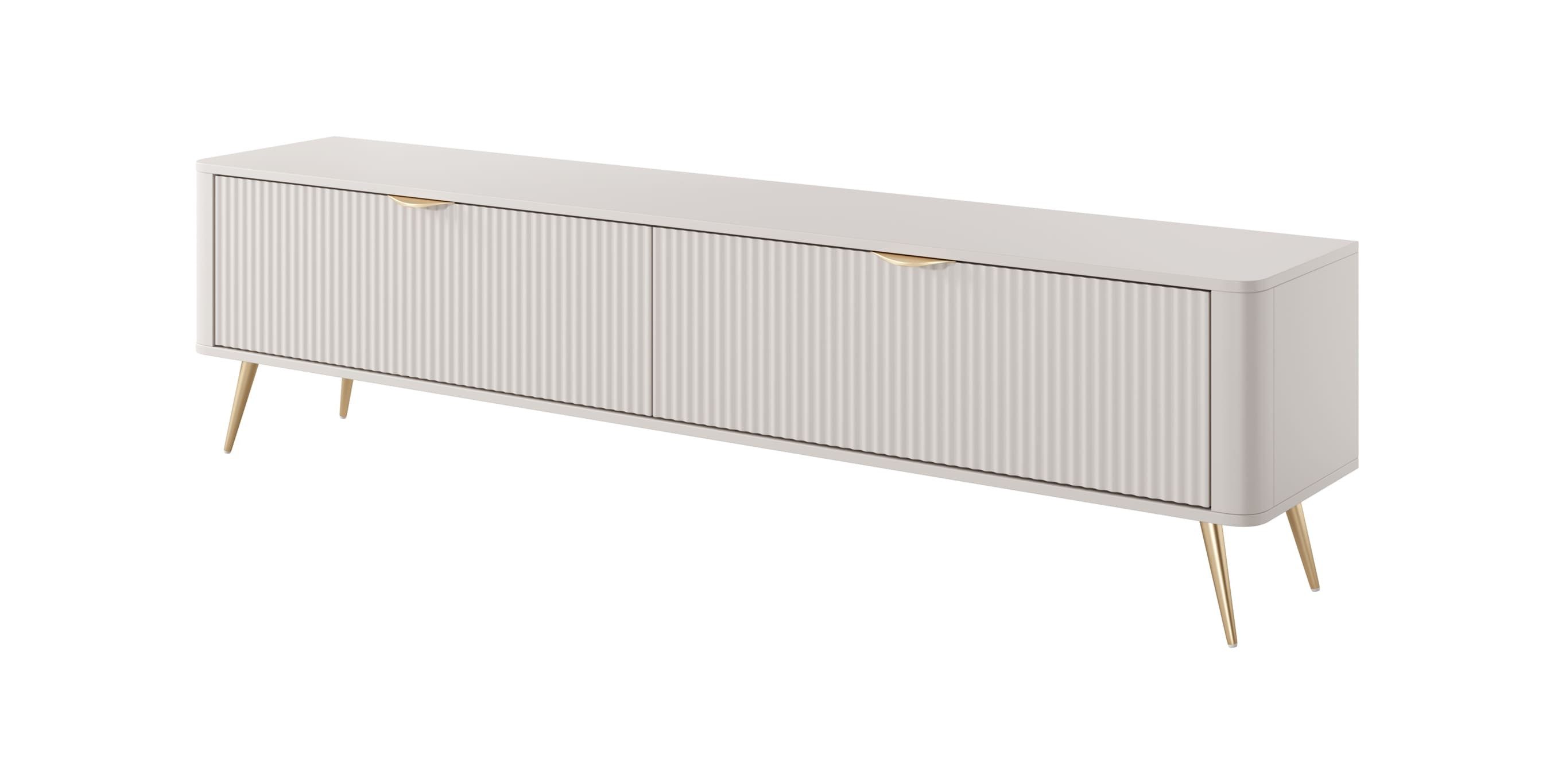 MOEBLO TV-Board RTV Pholx E 200 2D (Griffe und Beine aus Metall, geriffelte-Fronten, Lowboard Fernsehtisch TV Bank TV Tisch Fernseher Tisch TV Möbel), (BxHxT):200x51x38 cm