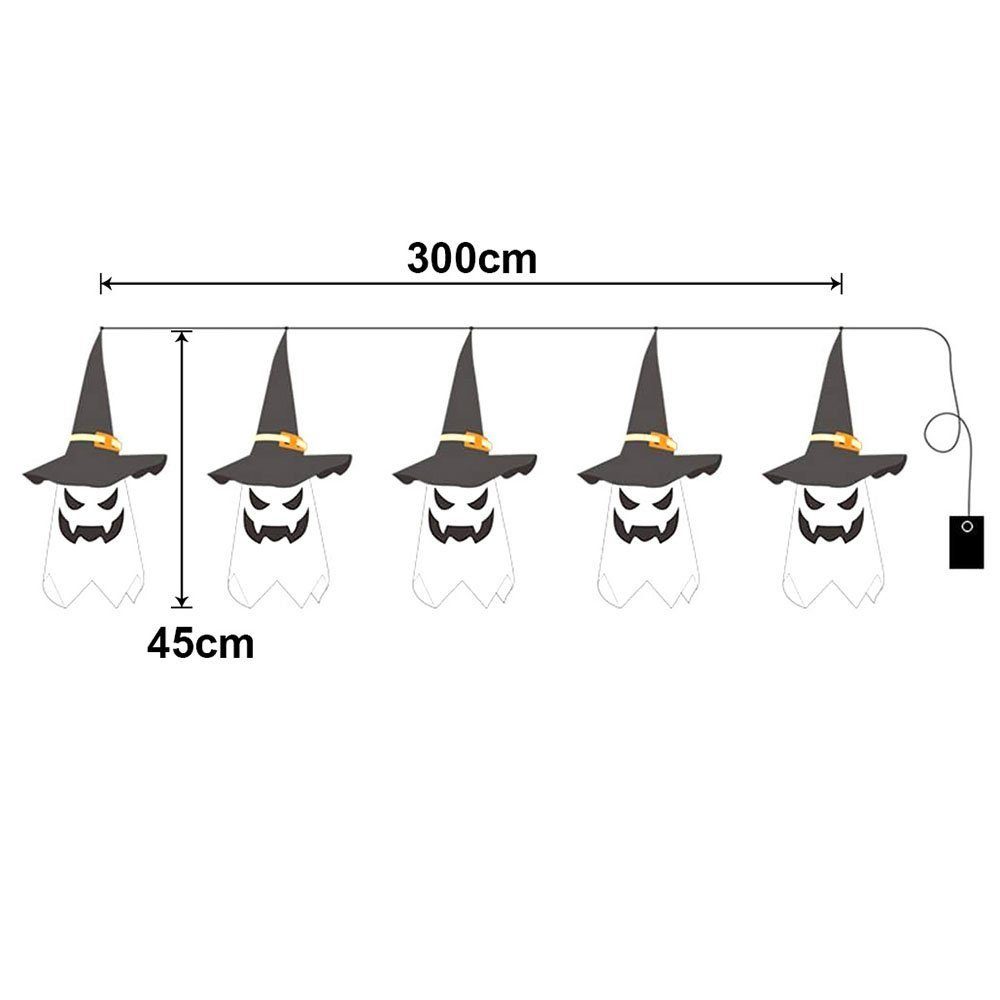 Merry 2024 Hängedekoration Halloween Deko Lichter Geister Hexenhut Halloween Lichterkette LED (1 St), Batteriebetriebene,für Halloween Garten,Hof,Zuhause,Baum D – Bild 2 von 5