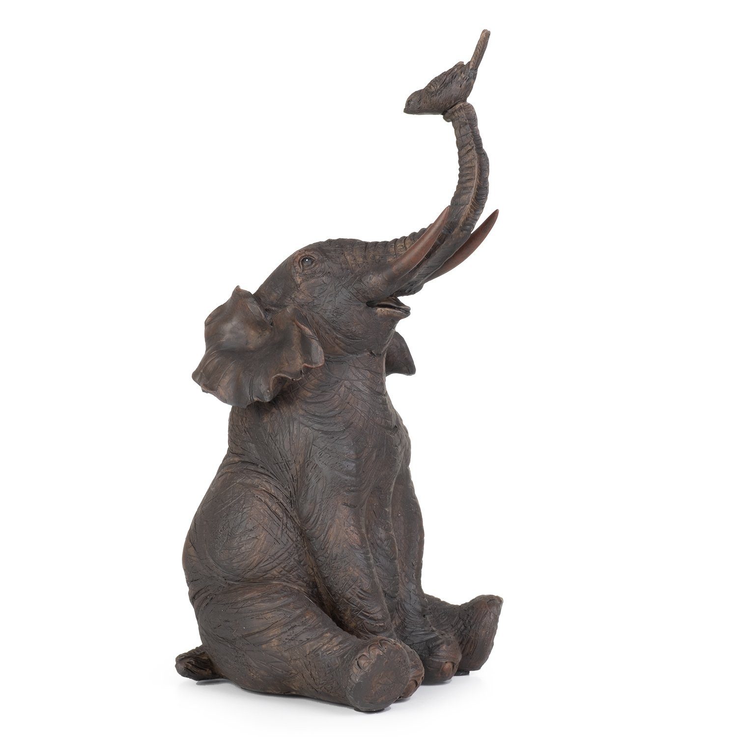 Moritz Dekofigur Deko-Figur Vogel auf Elefantenrüssel verspielt aus Polyresin dunkelbra, Dekofigur aus Polyresin Dekoelement Dekoration Figuren