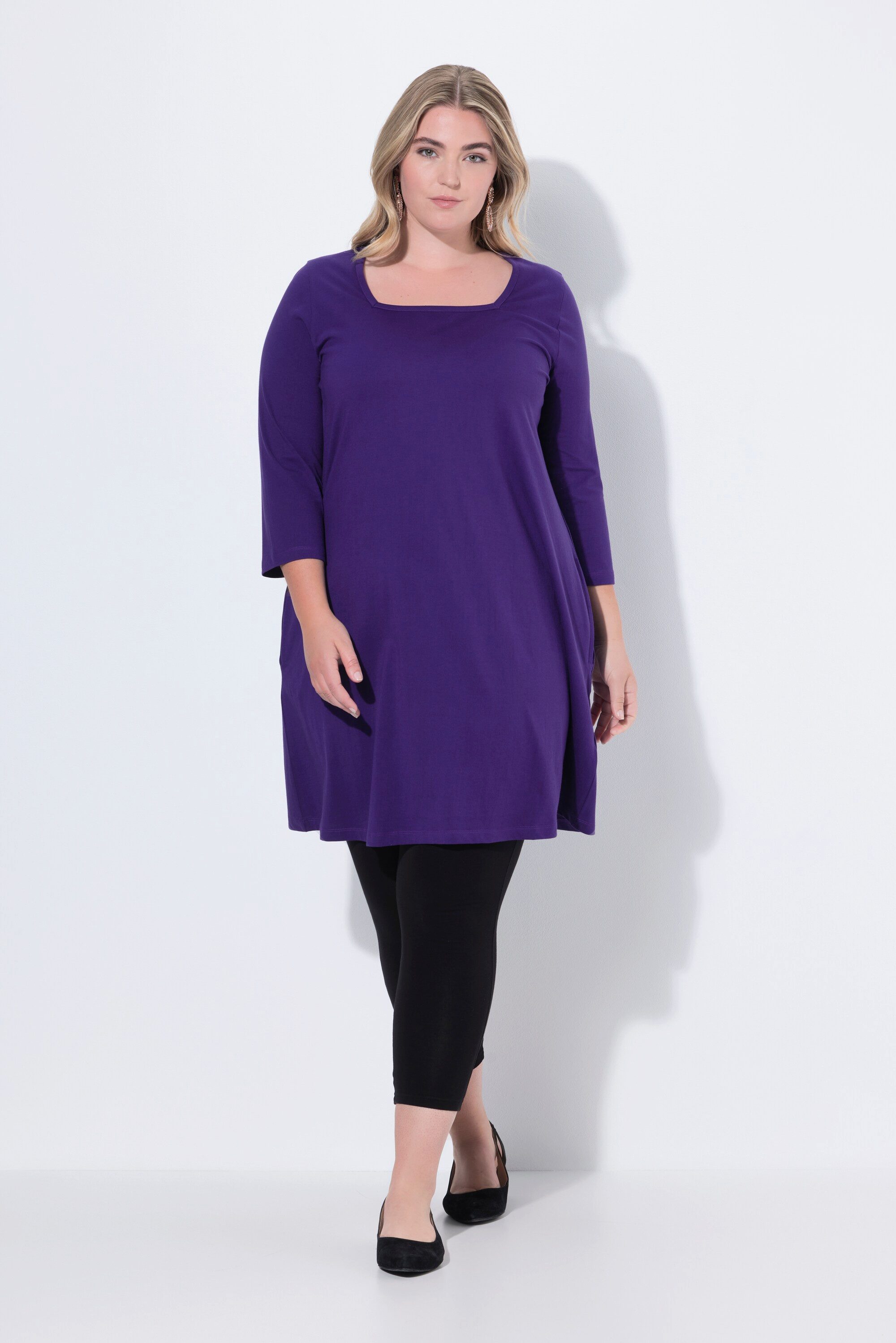 Ulla Popken Longshirt Longshirt A-Linie Carré-Ausschnitt 3/4-Arm günstig online kaufen