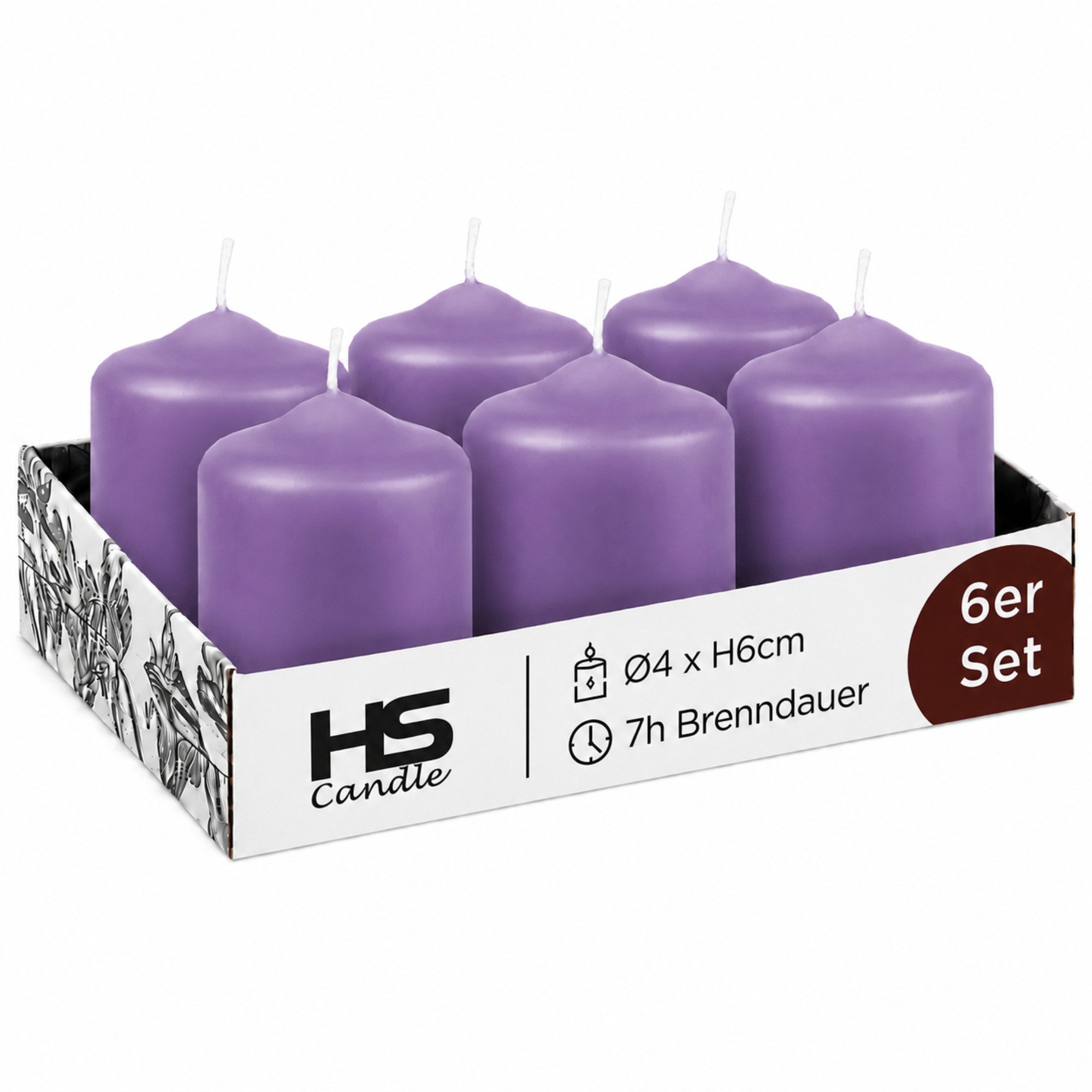 HS Candle Stumpenkerze kompakt und unparfümiert (6-tlg., Dekolicht), Ø4xH6 cm Teelichtgröße, bis zu 7h Brenndauer je Kerze, Wachsmischung