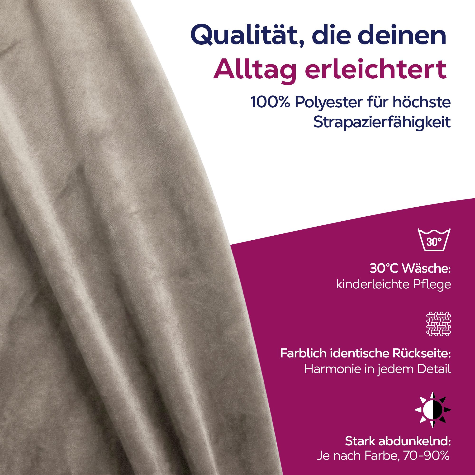 Beautex Verdunkelungsvorhang Samt Vorhang Kräuselband U-Band Gardine Velvet abdunkelnd (1 St), Hakenaufhängung, abdunkelnd, Weicher Samtstoff, lichtmindernd, pf – Bild 3 von 5