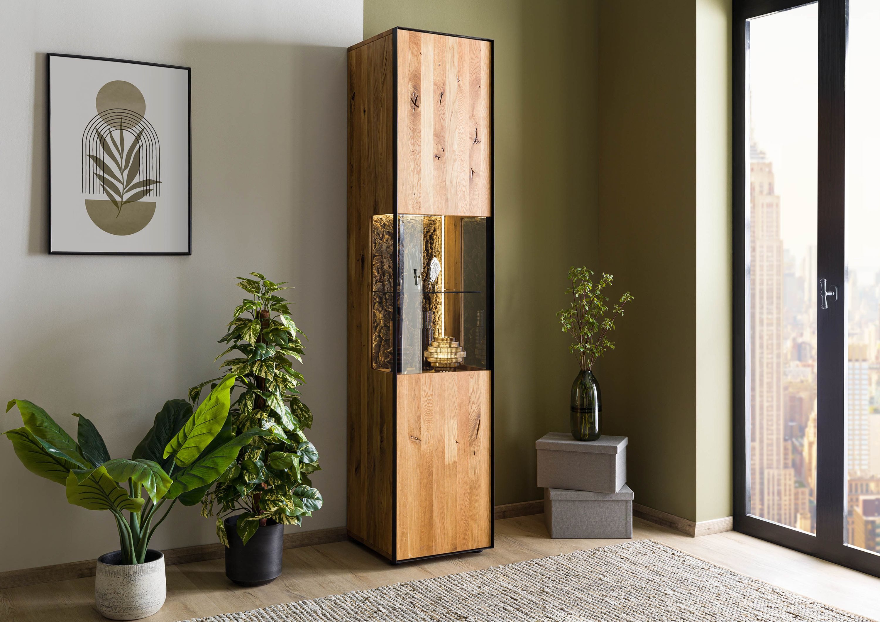 Massivmoebel24 Standvitrine (Wildeiche 43x45x200 natur geölt STARNBERG #05) günstig online kaufen