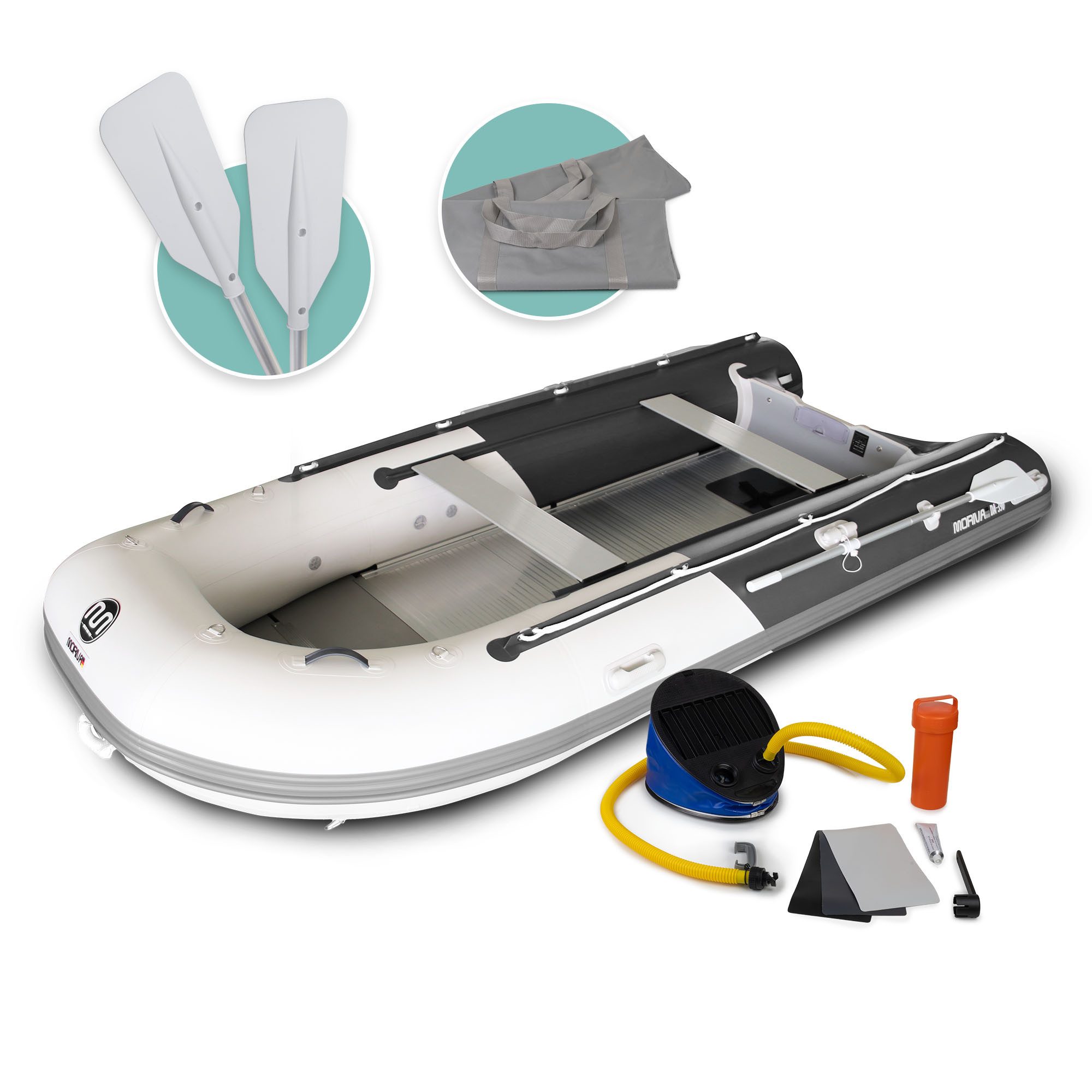 Bronzania Schlauchboot Aufblasbares Schlauchboot 390 cm grau-dunkelgrau Aluminiumboden, Reparaturkit