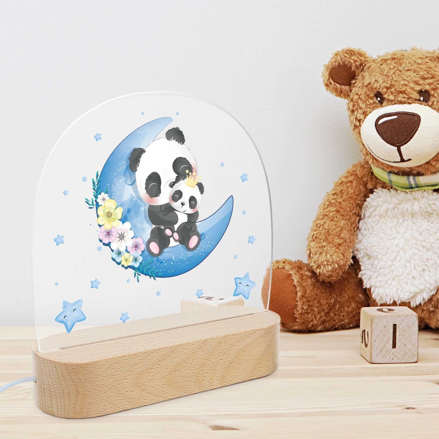 GRAVURZEILE LED Nachtlicht für Kinder, Beruhigend und Energiesparend - Mond Design - Panda, LED, 3 Lichtmodi: Warm- Kalt- und Mischweiß, Geschenk für Kinder & Baby