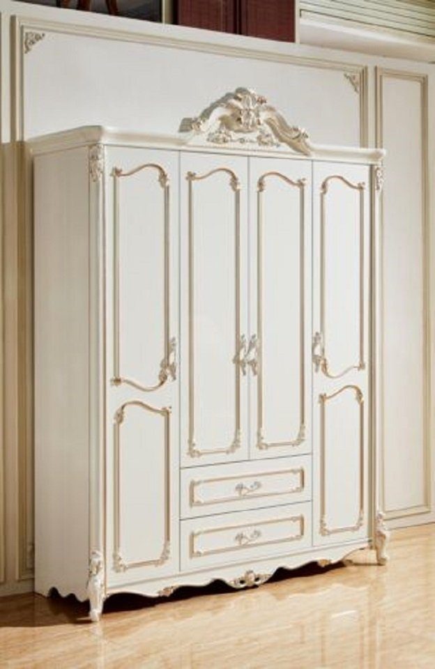 Klassische JVmoebel Kleiderschrank Design Elegantes Holzschnitzerei Kleiderschrank Weiß Neu (Kleiderschrank) Luxus Möbel