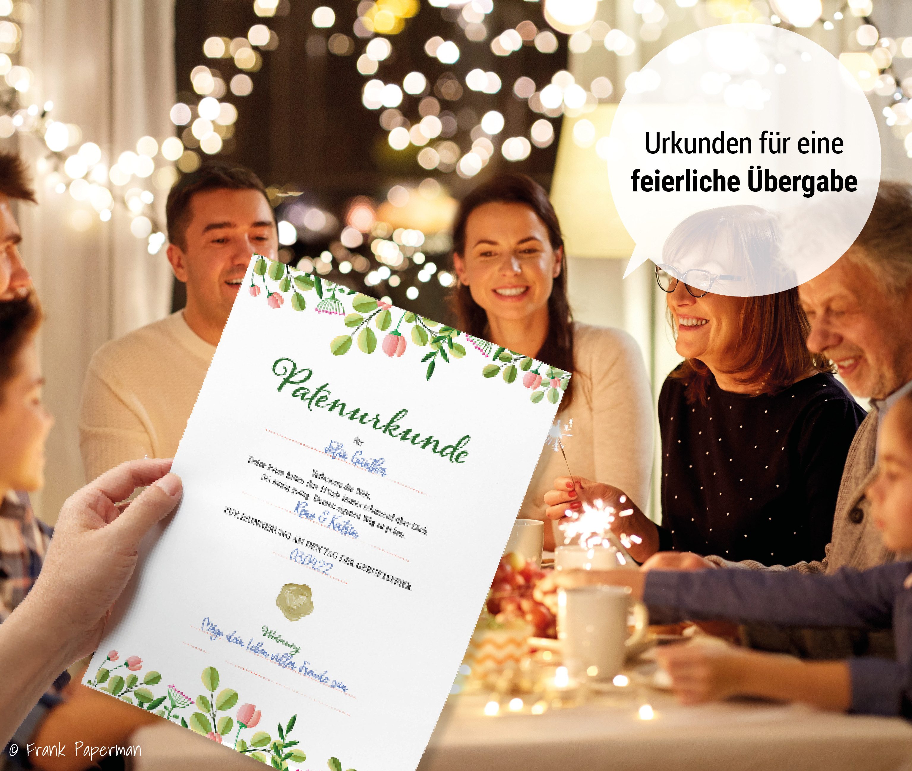 Frank Paperman Taufkarte Patenbrief Taufpaten, Urkunden Set, Goldsiegel, Paten Patenkind, Taufe, Modern Floral, 100 % Recyclingpapier, Geschenk Geburt Erinnerung