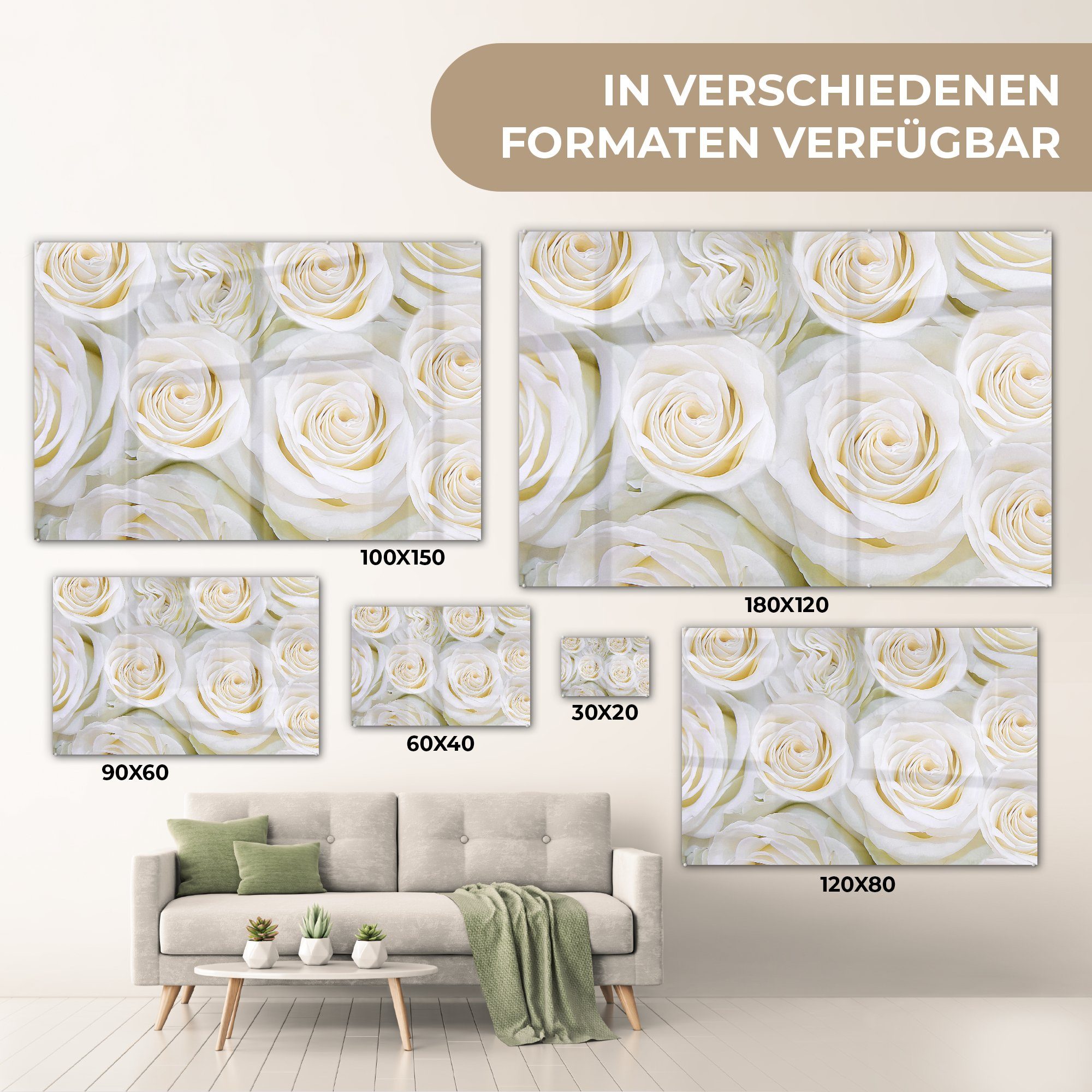 MuchoWow Acrylglasbild Blumen - Rosen Wohnzimmer Weiß, & - St), Acrylglasbilder (1 Schlafzimmer