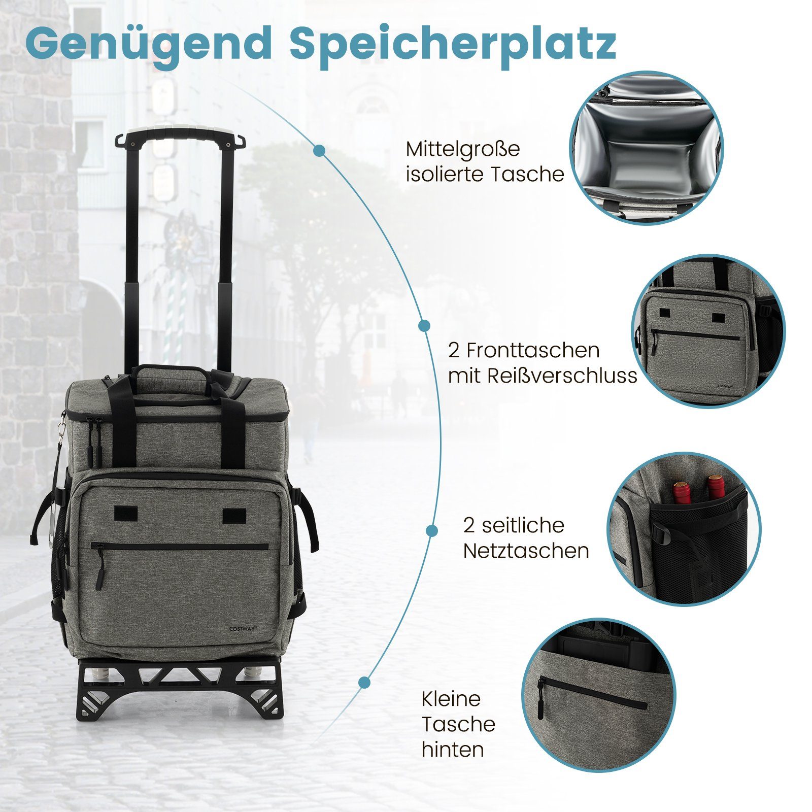 COSTWAY Einkaufstrolley, Klappbar, Bis 70kg, Mit Te Produktbild-Vorschau 3