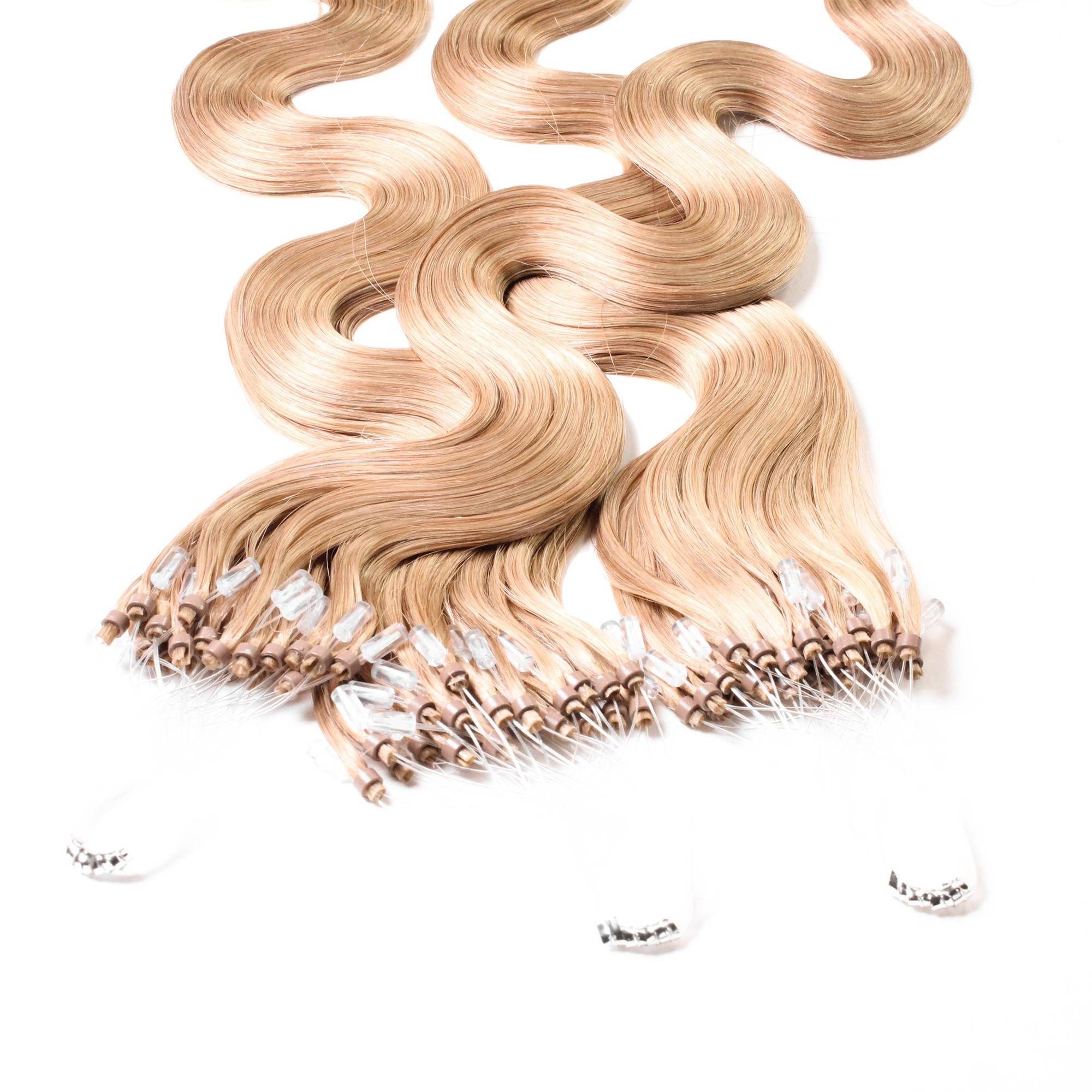 hair2heart Echthaar-Extension Microring Loops - gewellt #9/1 Lichtblond Asch 0.5g 40cm