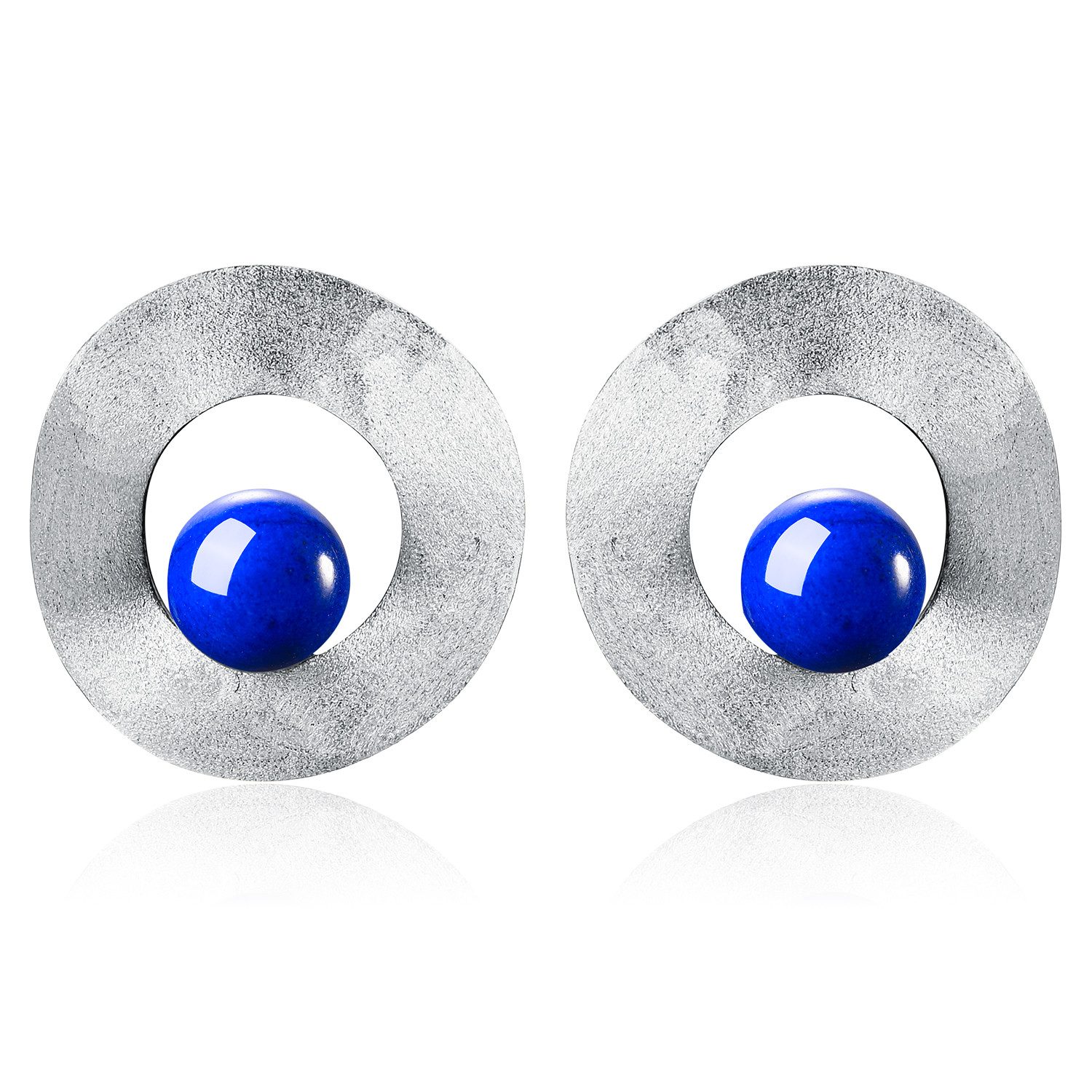 Runde Perlé Paar Ohrstecker große Retro Kreis Ohrstecker mit Lapislazuli, handgefertigte Ohrringe, 925er Silber, natürlicher Lapis