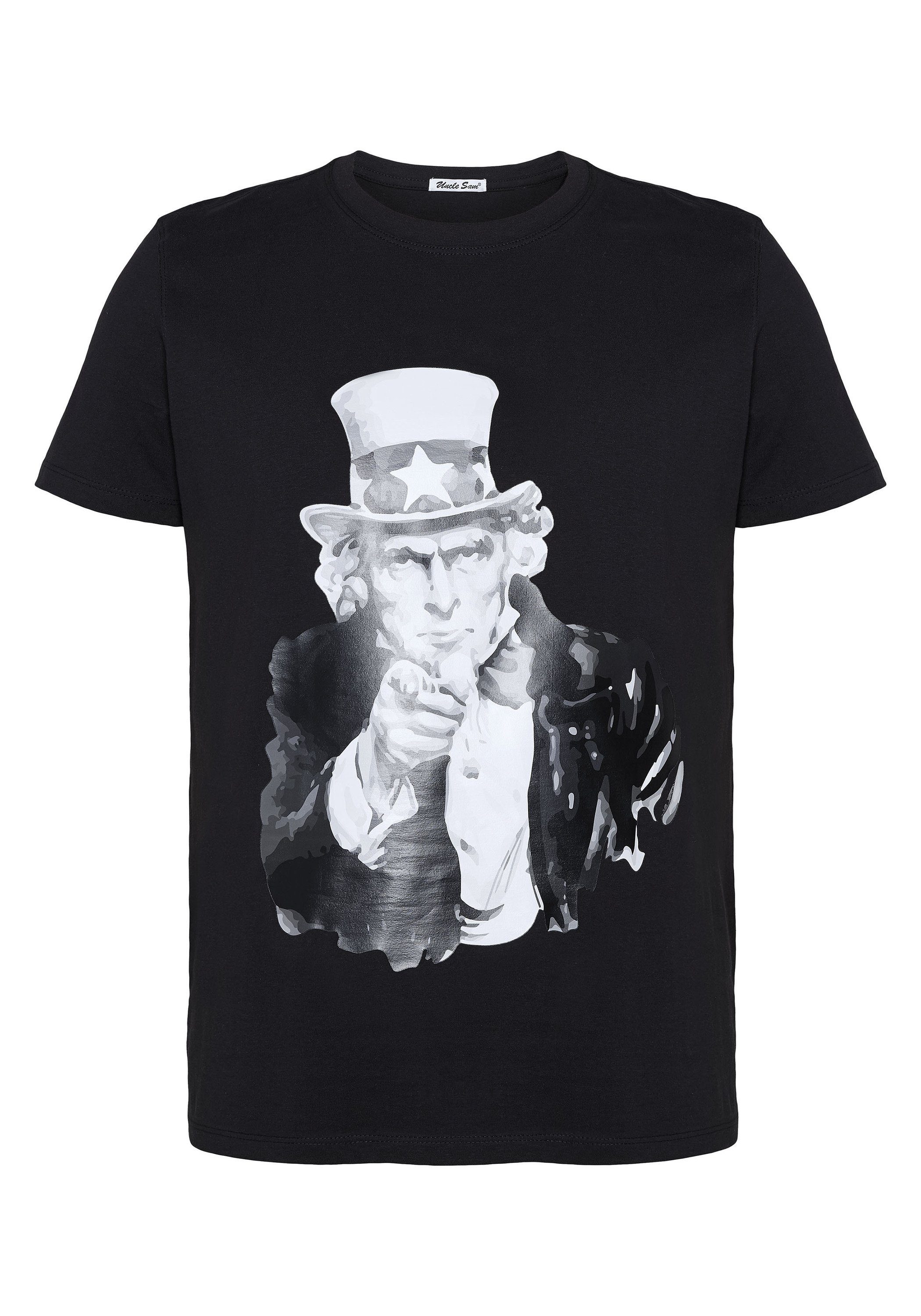 Uncle Sam T-Shirt mit großem Frontprint 19-3911 Deep Black