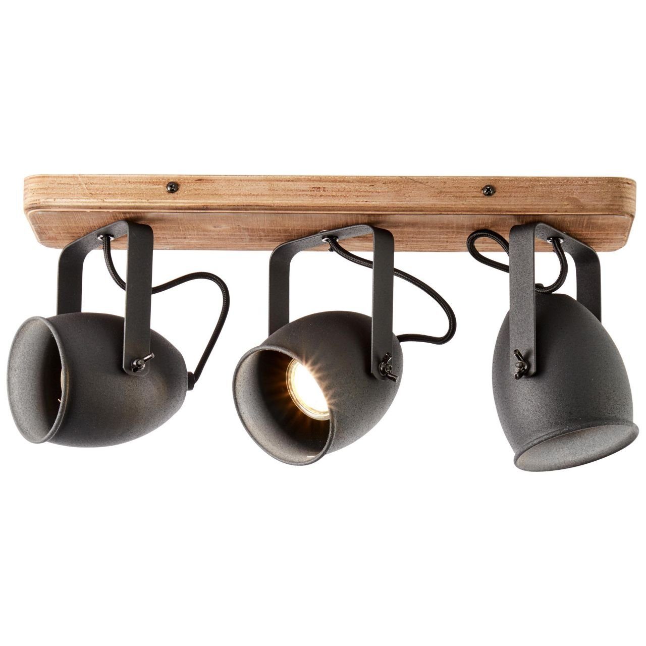 Lampe, Brilliant 3x Metall/Holz, Deckenleuchte Spotbalken PAR Crowton, Crowton kohlenschwarz/holz, 3flg