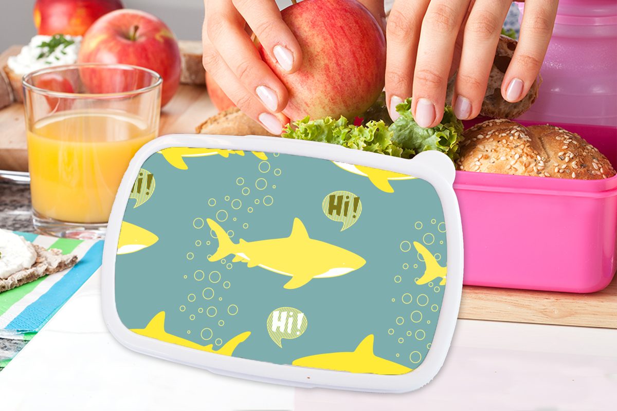 (2-tlg), Lunchbox Brotdose Mädchen, Cartoon Kunststoff Muster für Snackbox, MuchoWow Hai - Teenager, Brotbox Kunststoff, Erwachsene, Kinder, - rosa -