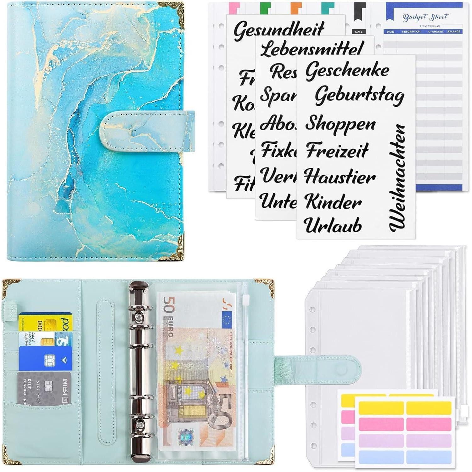LuxusKollektion Aktenordner Budget Planner A6 Geld Planer mit Zubehör und Geldumschläge blau