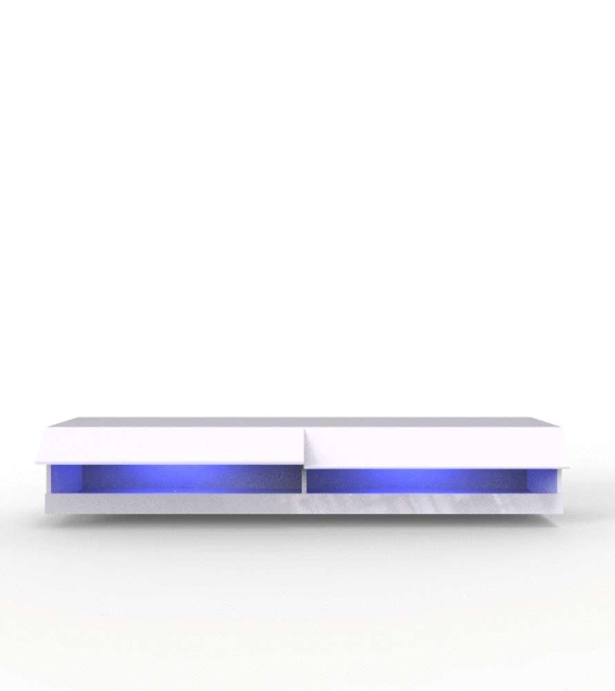 Push-to-Open, Sonoma Design Weiß LED-Beleuchtung, bestehend Modern Stylefy 1xLowboard Wohnwand XIII Wohnzimmer-Set), Wohnmöbel, Eiche Vago und mit aus - inkl. (Set Hochglanz (2-St), 180x180x40, 1xHängeschrank,