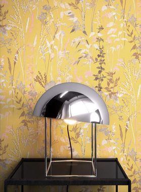 Newroom Vliestapete, Gelb Tapete Floral Blumen - Blumentapete Beige Koralle Romantisch Modern Blätter Zweige für Wohnzimmer Schlafzimmer Küche