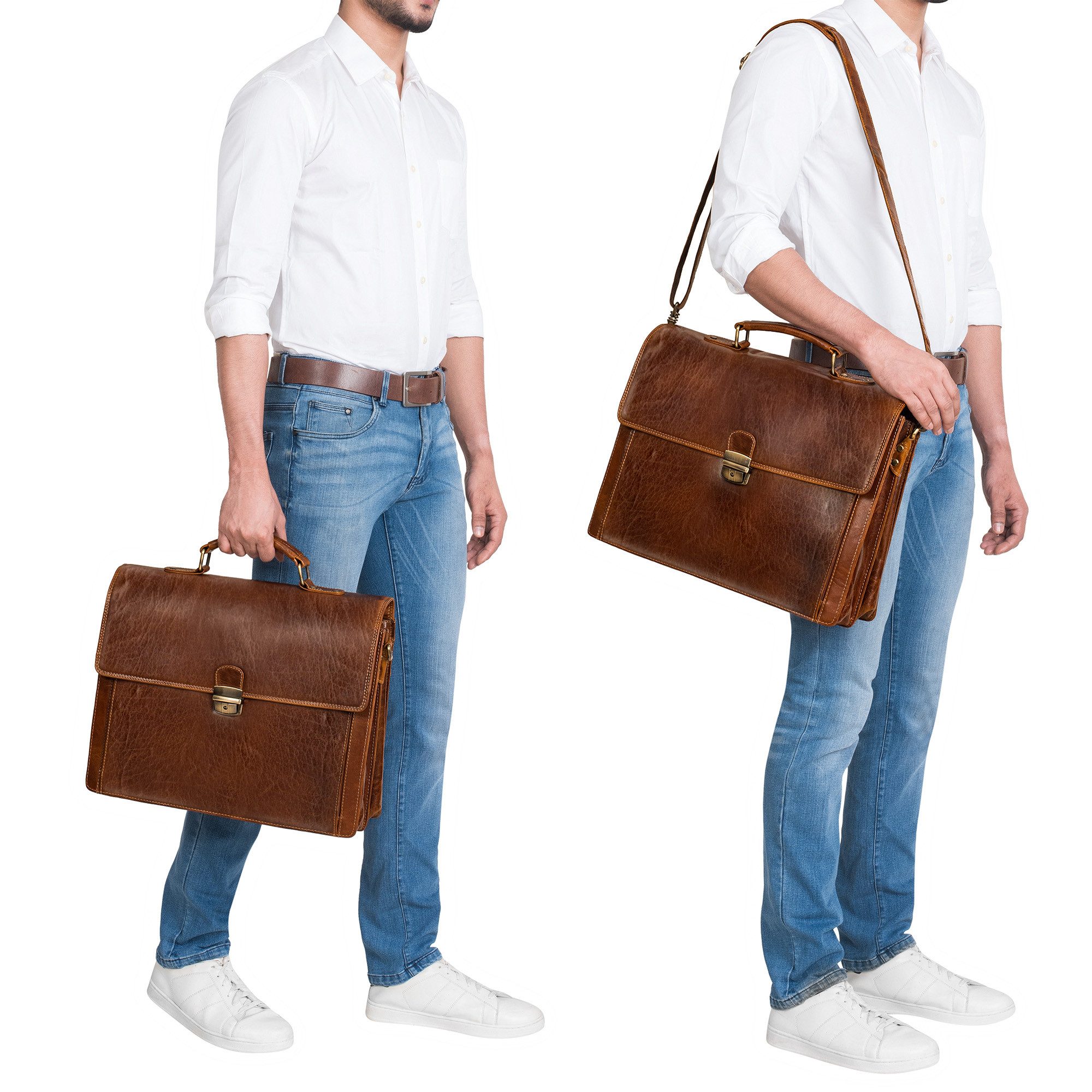 STILORD Laptoptasche "Stanley" Aktentasche Herren Leder mit Schloss für Laptop bis 17 Zoll