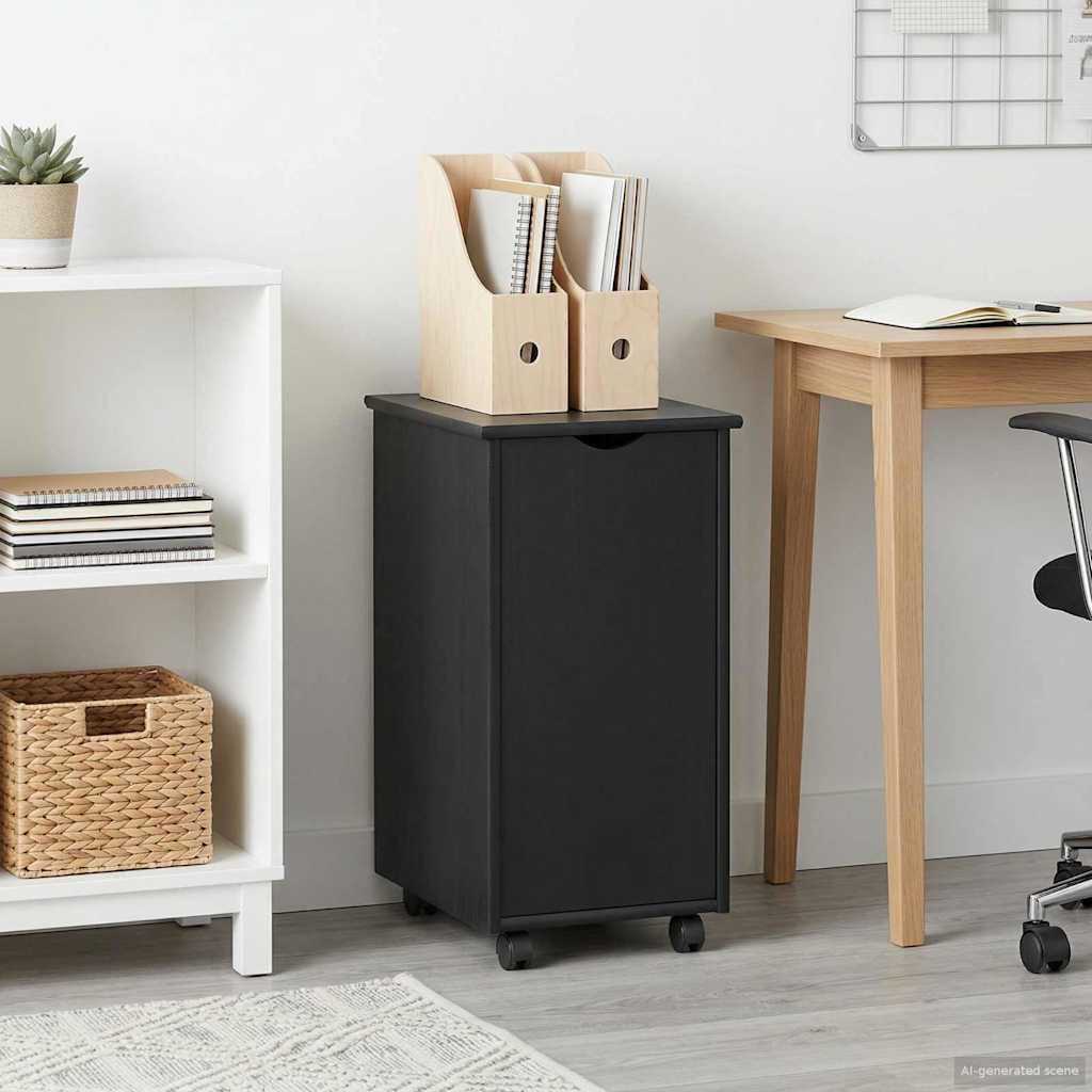 vidaXL Schranksystem Rollschrank Mit Rad Schwarz 34 x 39 x 65,5 cm Massivholz Kiefer (1-St)
