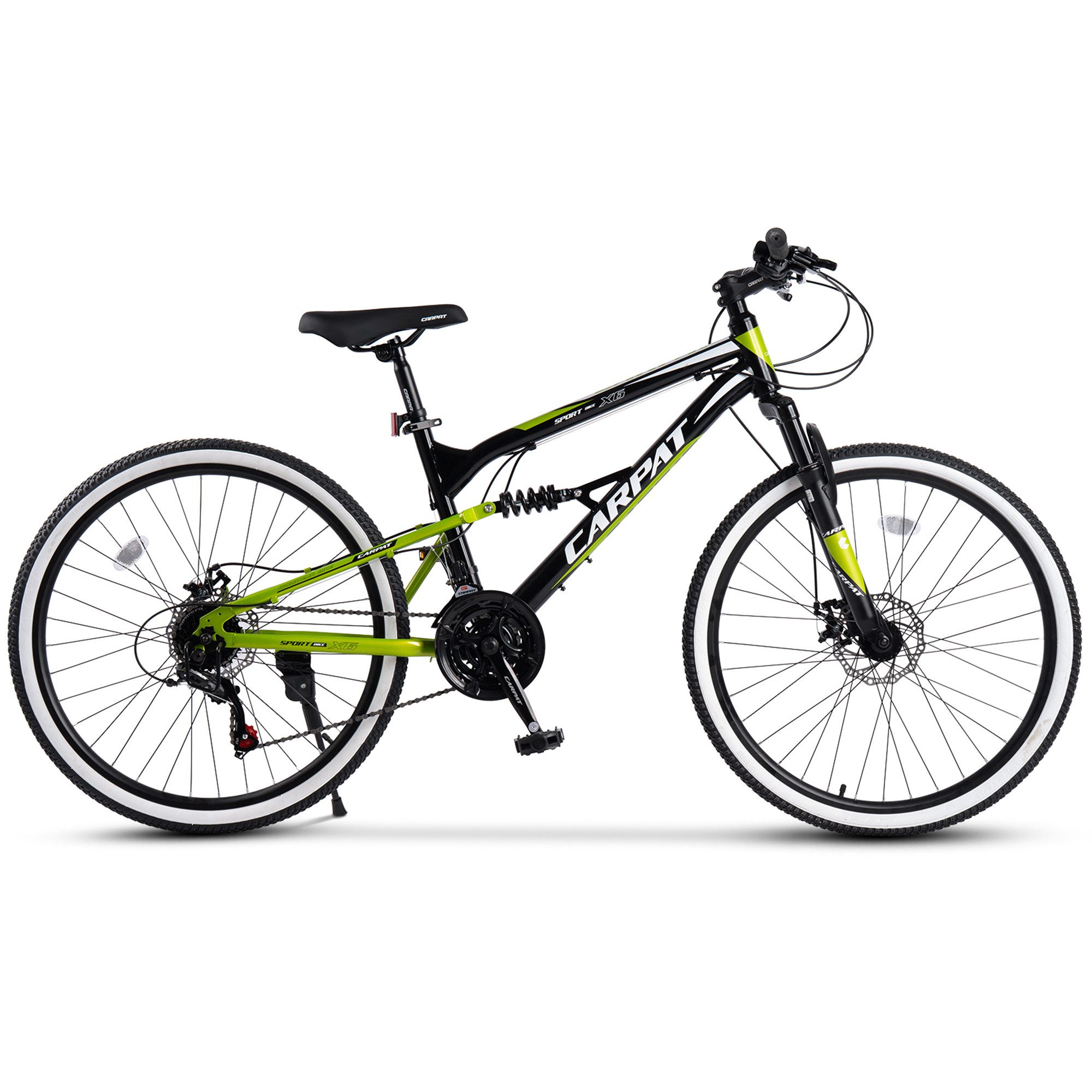 CARPAT SPORT Mountainbike 24 26 Zoll Fahrrad für Herren Damen Jungen, 21 Gang Shimano Tourney Schaltwerk, Kettenschaltung, mechanische Scheibenbremse, MTB Fahrrad Bike