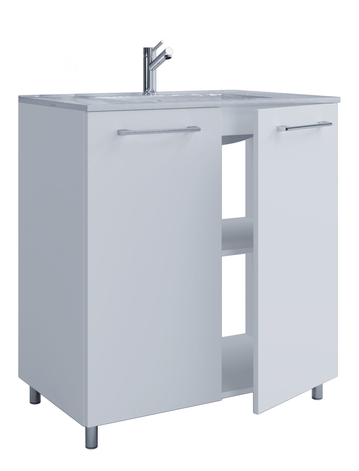 VCM Waschtisch Badinos 2er Set B. 80 x T. 46 x H. 86 cm (Set, 2-St., 1x Unterschrank 1x Waschbecken), Waschplatz mit praktischem Stauraum, für Bad und Gäste-WC, 2 Fächer