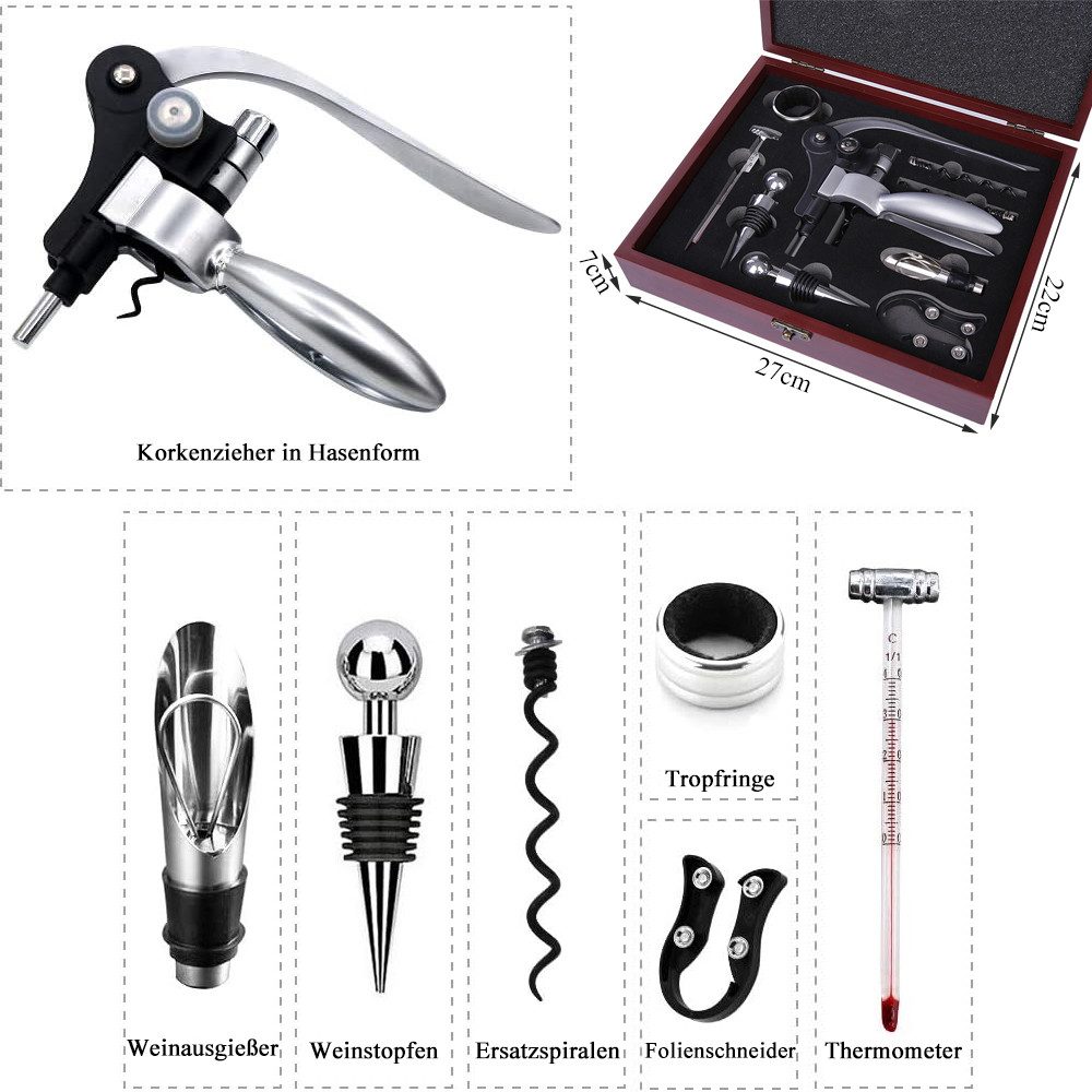 AFKSMILE Weinflaschenöffner Korkenzieher Wein Set, 10 Stück Manueller Weinöffner Sommelier-Sets (10-tlg), Sommelier Set, Weinzubehör Geschenkset für Weinliebhab – Bild 2 von 5