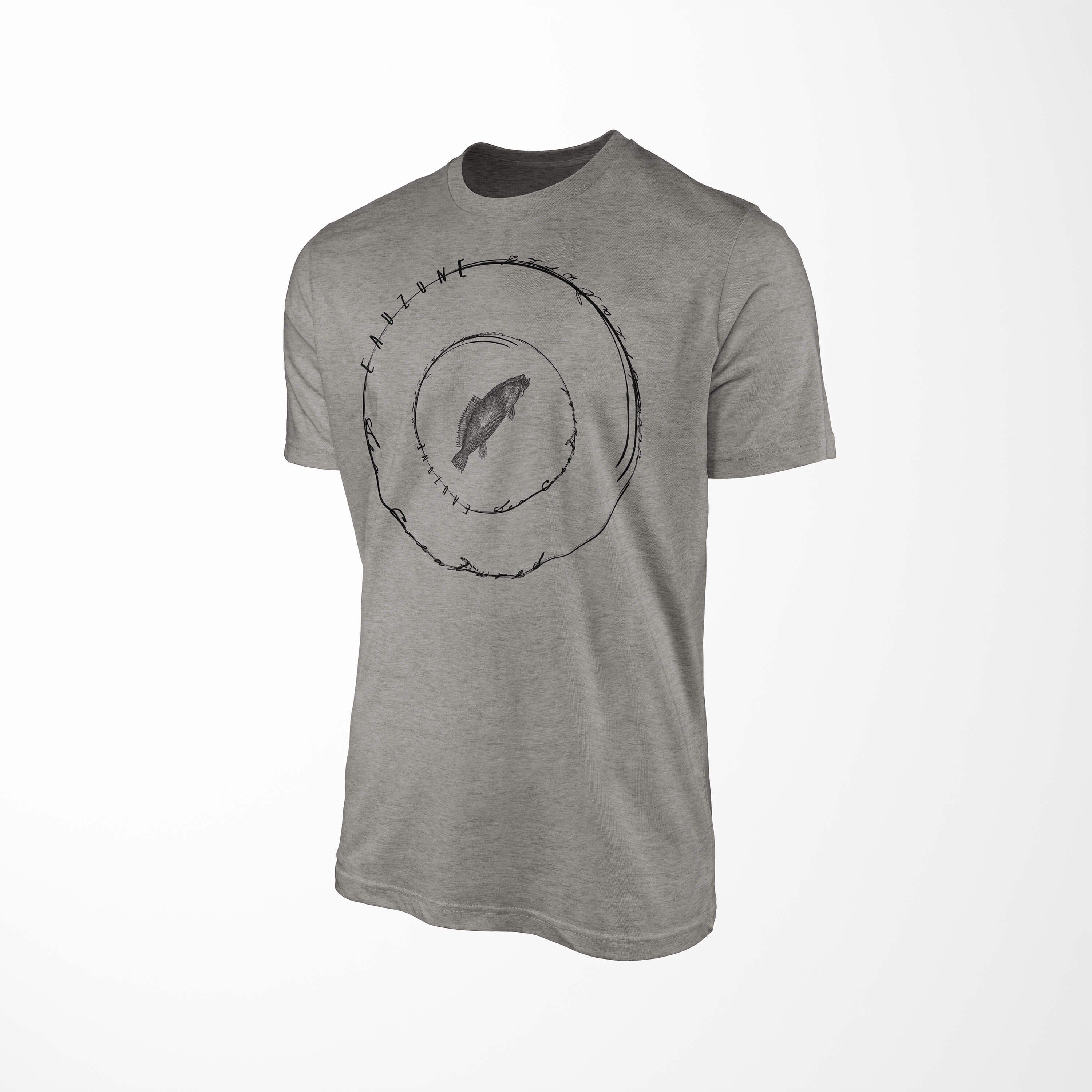 Sinus Art T-Shirt T-Shirt Sea feine Fische sportlicher - / Sea Tiefsee und Serie: Ash Schnitt 016 Creatures, Struktur