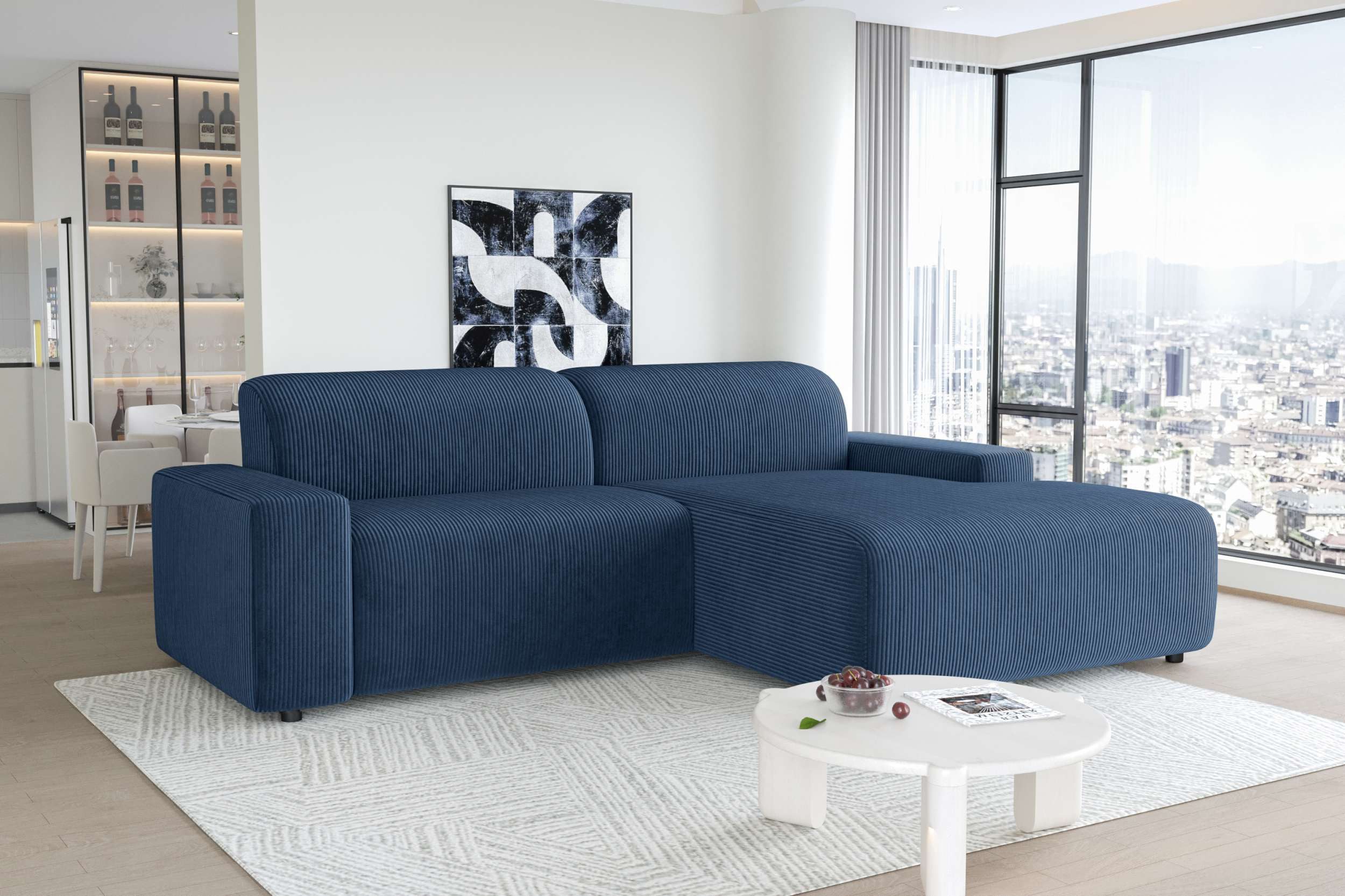 99rooms Ecksofa Tivoli, Sofa L-Form, Eckcouch, wählbar mit/ohne Kissen, Rundumbezug aus gepolstertem Cordstoff POSO