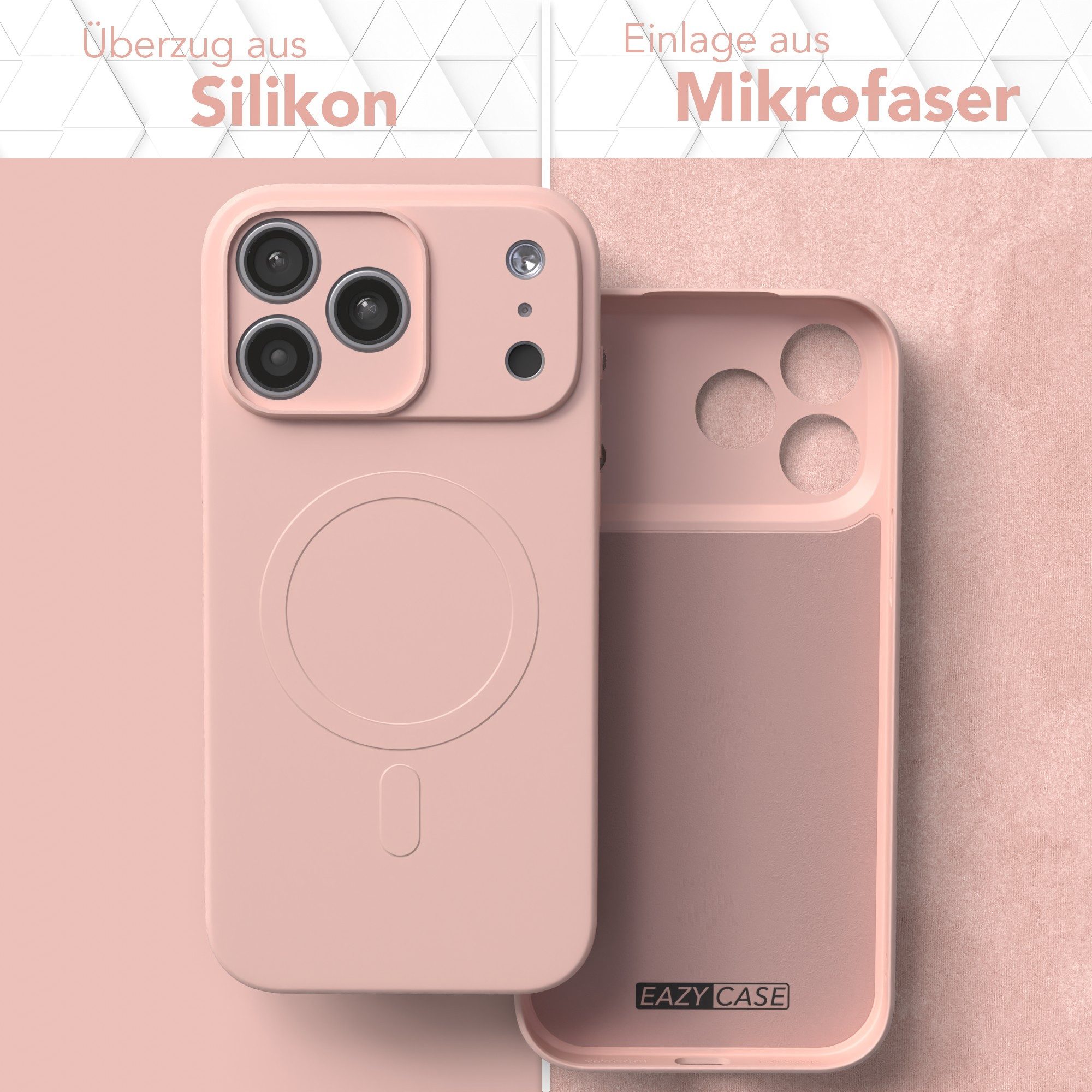 EAZY CASE Handyhülle für Apple iPhone 17 Pro Max Hülle Silikon 6,9 Zoll, MagSafe Schutzhülle Silikoncover mit Kameraschutz Rosa / Altrosa