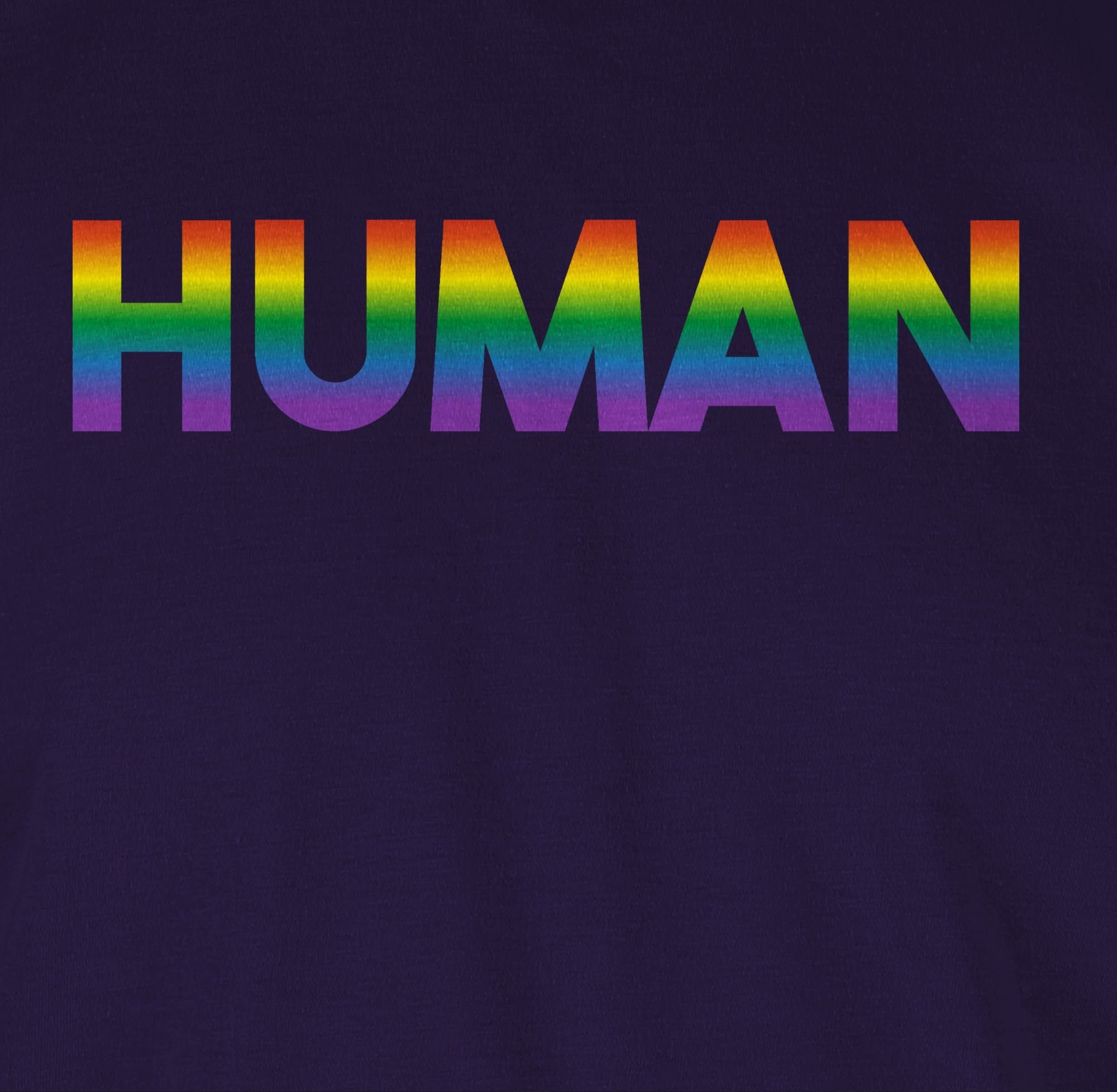 Shirtracer T-Shirt Human - Regenbogen Kleidung Schriftzug 03 LGBT Lila 