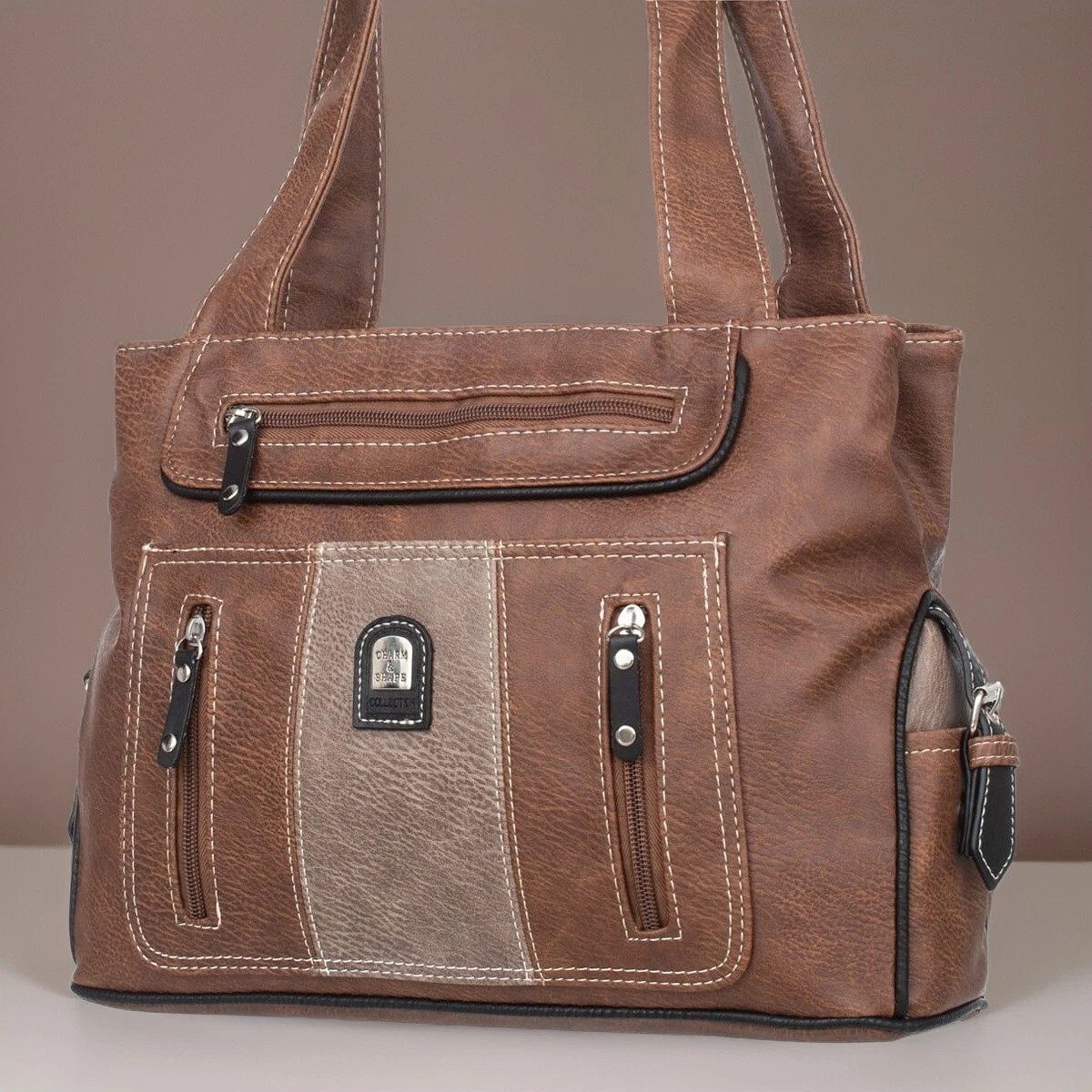 CHARM & SHAPE Handtasche Braune Damenhandtasche A4 Schultertasche 2 Hauptfächer elegant (Damenhandtasche Schultertasche Braun A4 2 Fächer 10 Taschen, 1 Damenhandtasche inkl. verstellbarem und abnehmbarem Schulterriemen), wasserabweisend, verstellbarer Gurt, kompakt & geräumig